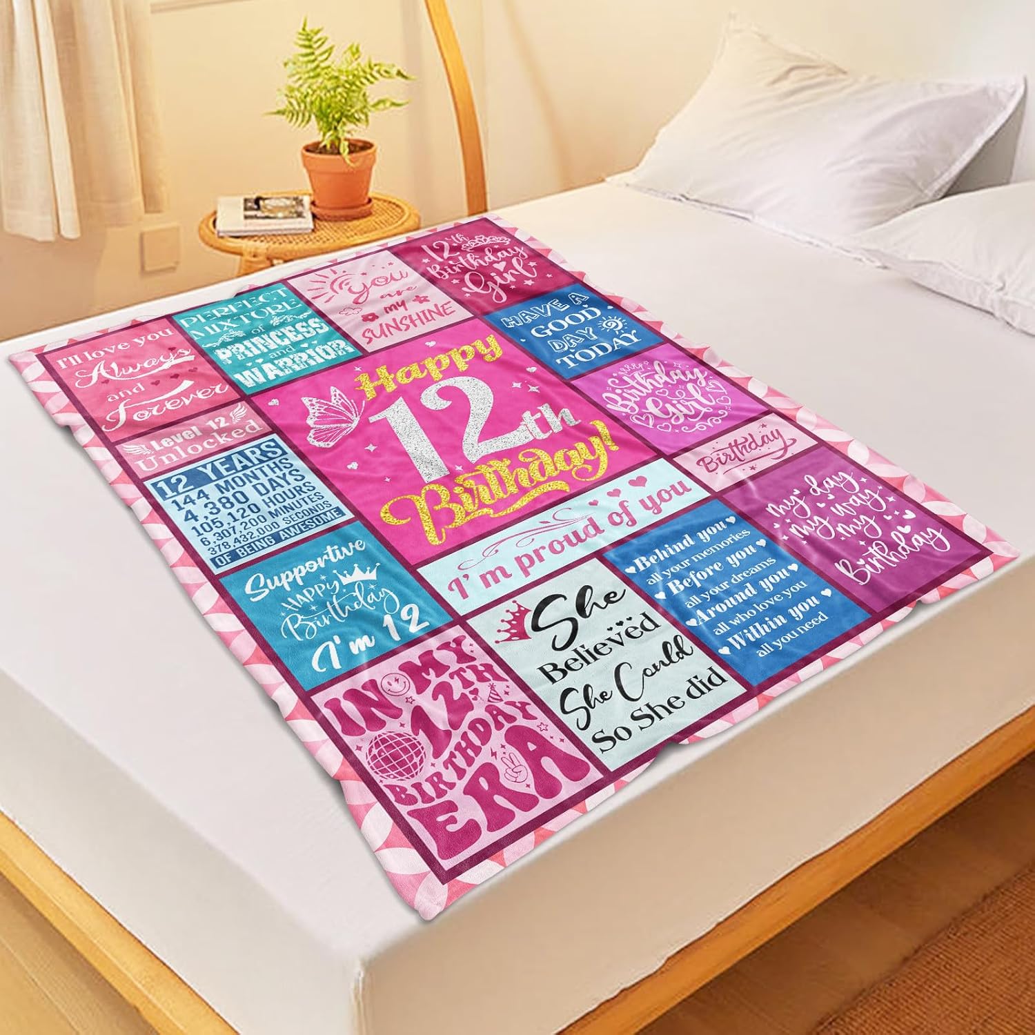 12 Year Old Girl Birthday Gifts - 12th Birthday Decorations for Girls - Birthday Gifts for 12-Year-Old Girls - 12 Years Old Girl Gift for Daughter Granddaughter Niece - 12th Blanket 50"X60"