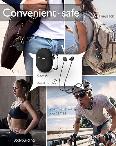 Miniatura 7 de Funda para Pixel Buds Pro, correa deportiva antipérdida, funda de silicona con llavero, almohadillas de espuma viscoelástica para Pixel Buds Pro