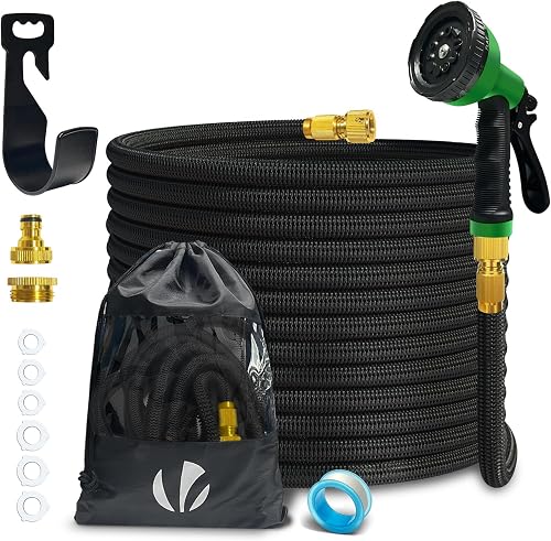 VOUNOT Flexible Garden Hose 15m, Expandable Water Hose Pipe with 10 Modes Water Spray Nozzles, Magic Water Pipe, Black