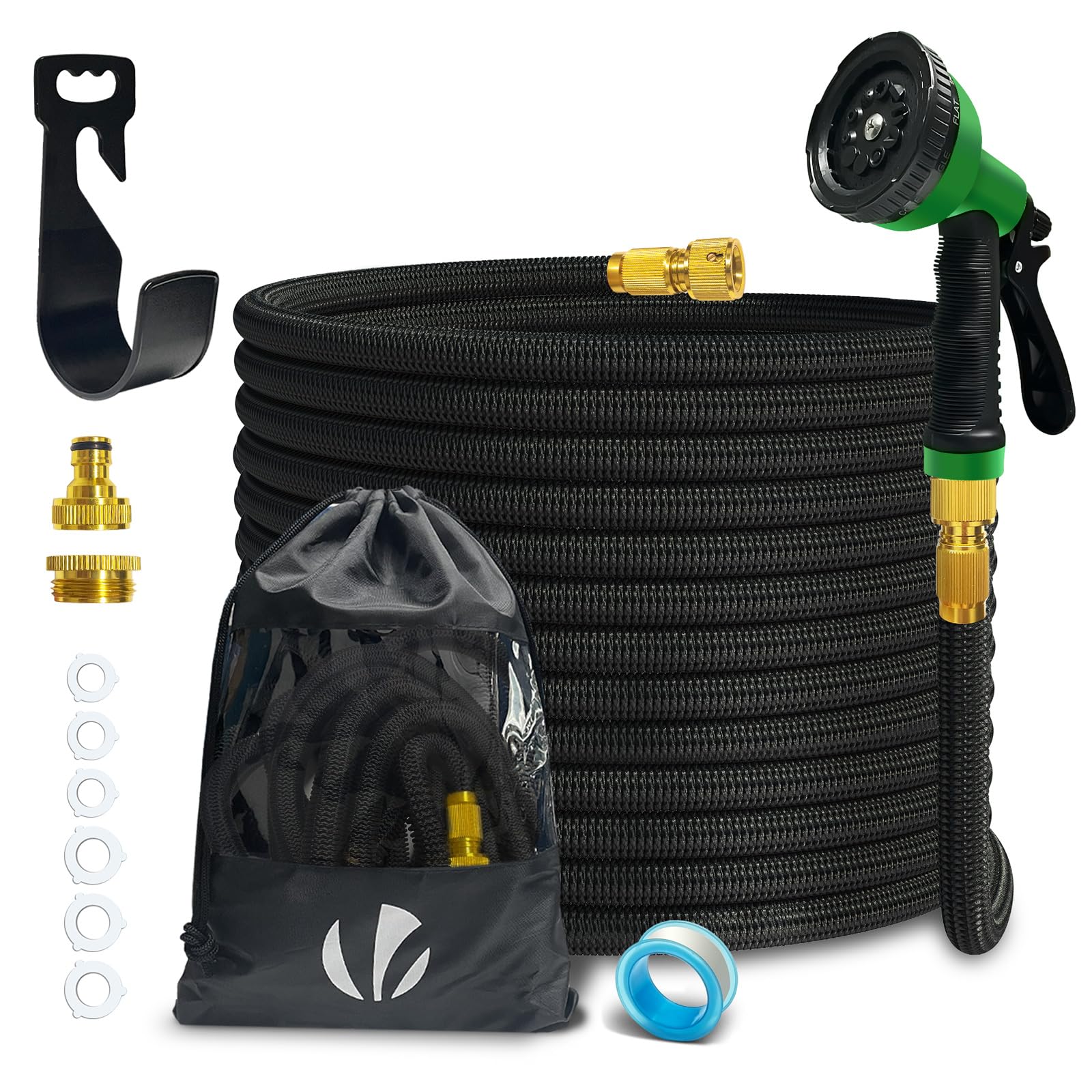VOUNOT Flexible Garden Hose 15m, Expandable Water Hose Pipe with 10 Modes Water Spray Nozzles, Magic Water Pipe, Black
