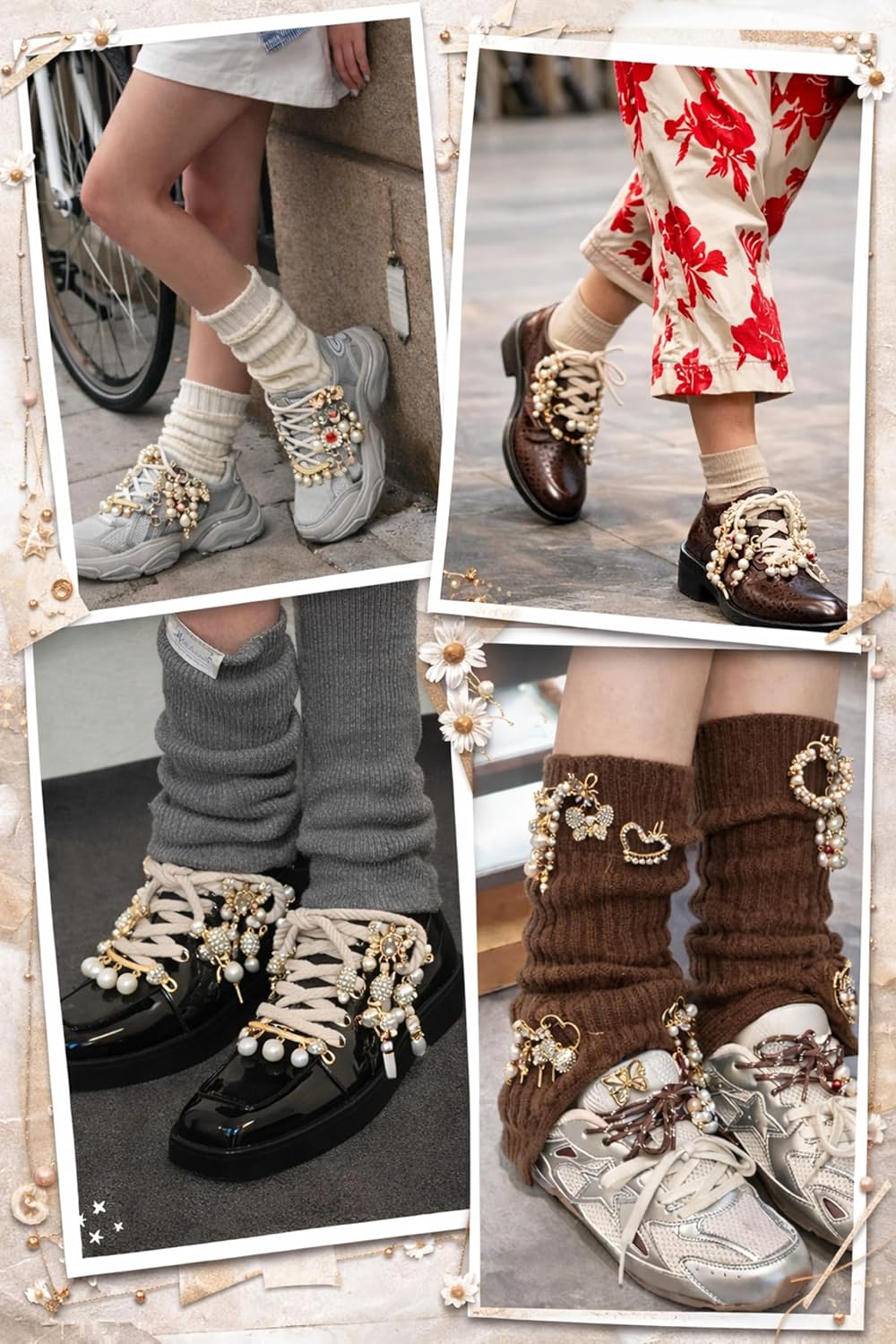 Chunky Rope Shoe Laces Kit Gold Sneaker Charms,Gold Butterfly,Pearl pendant Shoe Jewelry for Boots&Sneakers