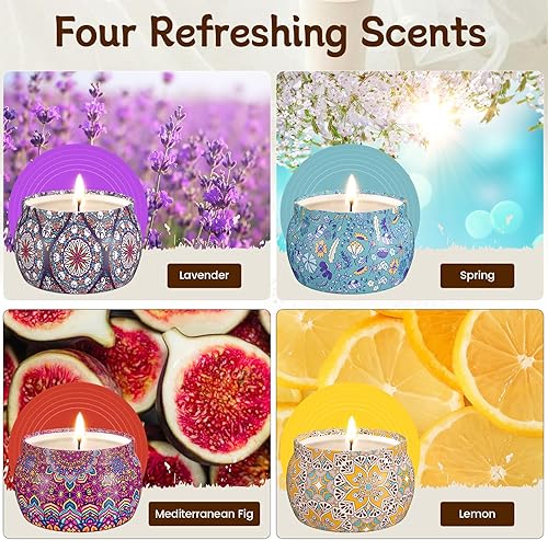 Miniatura 2 de TranquilBliss Juego de velas perfumadas, paquete de 4 velas de cera de soja, tiempo de combustión de 120 horas, regalo ideal para mujeres, regalos