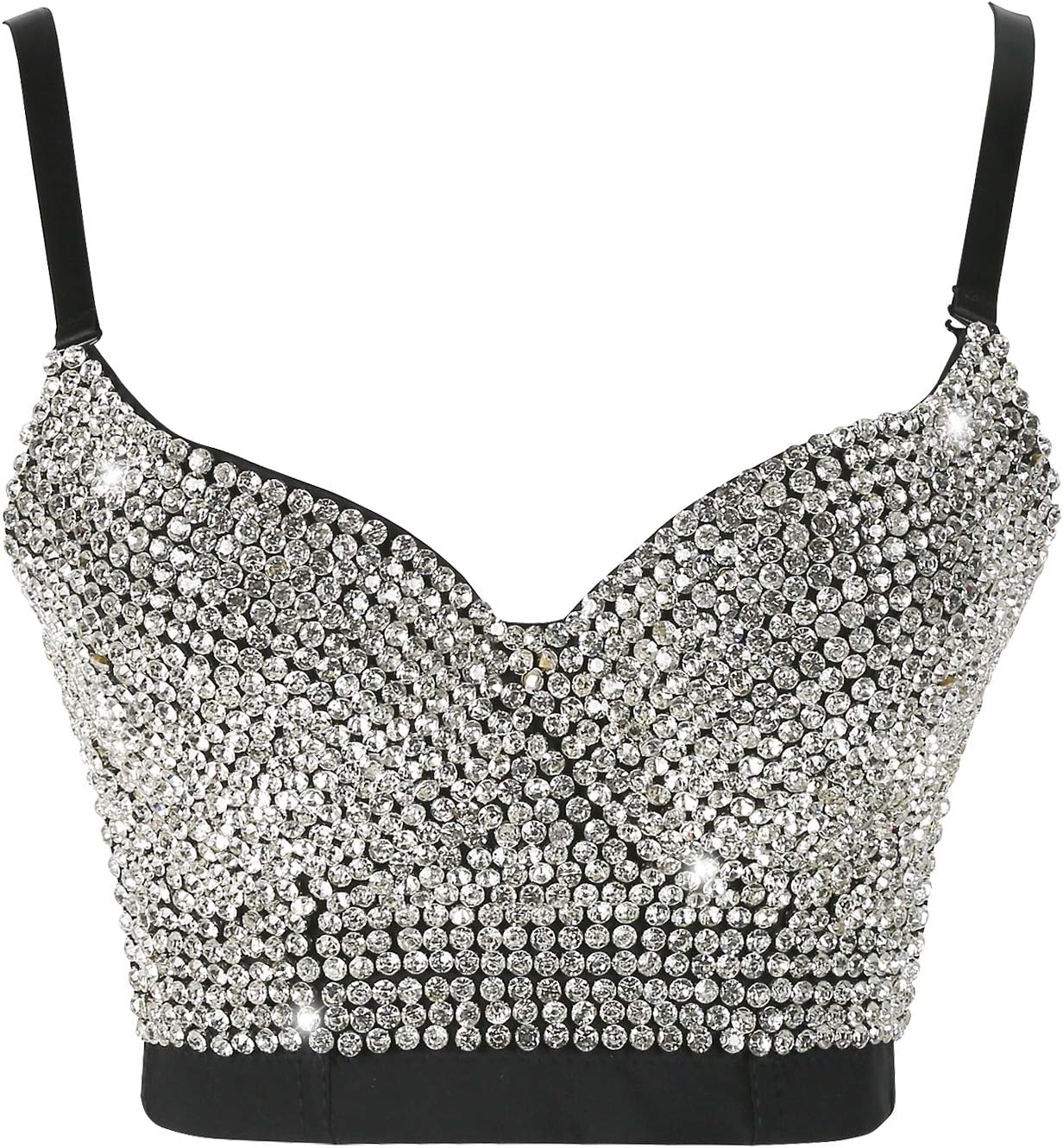Women's Handmade Rhinestone Diamond Push up Bustier Crop Top Sexy Club Party Corset Bra