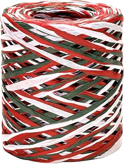 jijAcraft Cinta de papel de rafia, 160 m, color rojo, verde y blanco, cinta de rafia, cuerda de embalaje de papel natural para envolver regalos, tejidos, decoración y jardinería