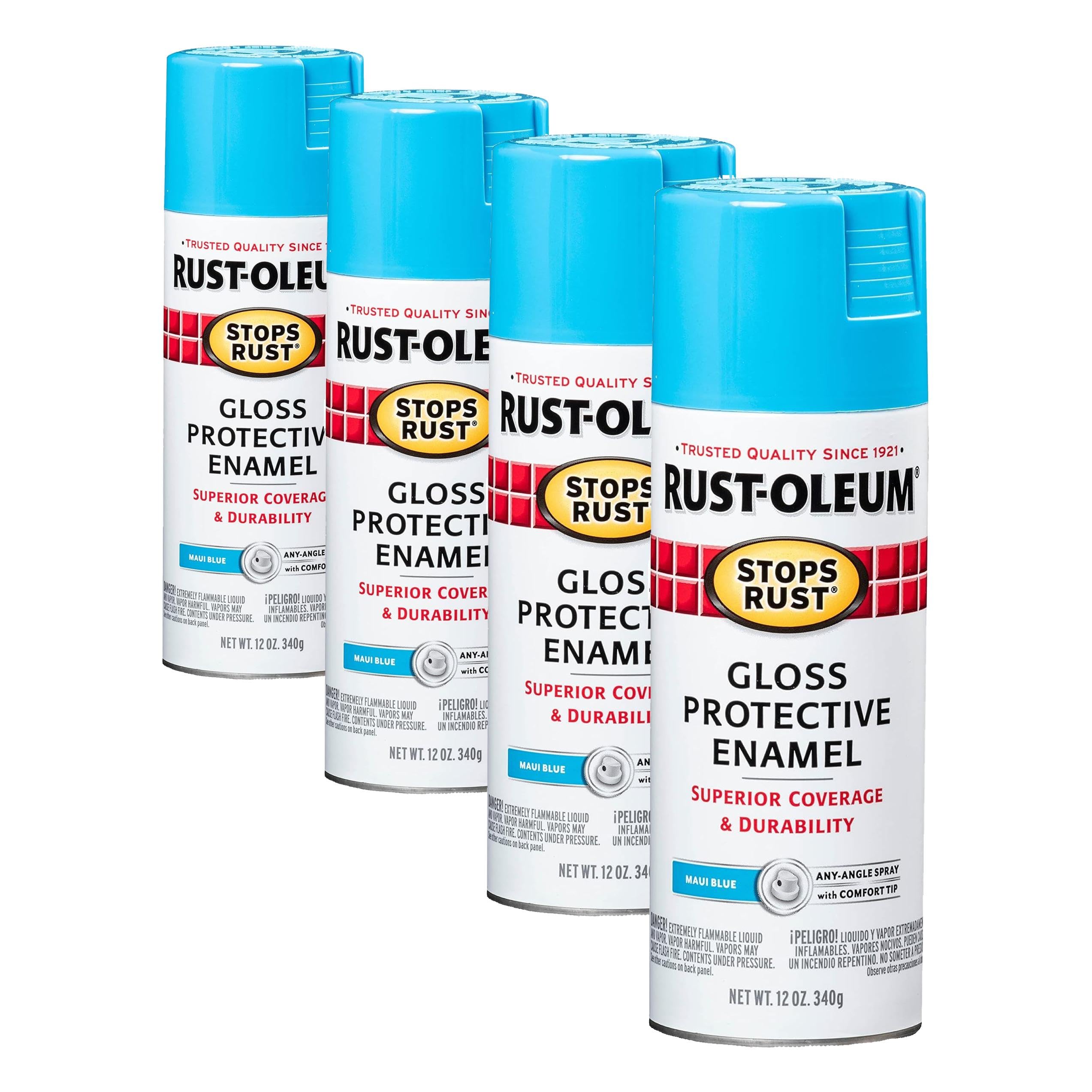 Rust-Oleum 269292 Stops Rust Spray Paint, 12 Fl Oz (Pack of 4), Gloss Maui Blue
