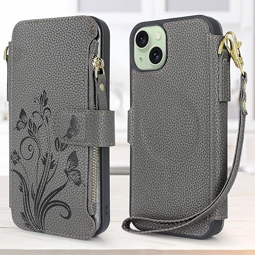 Miniatura 5 de Lacass Compatible con MagSafe Case Wallet para iPhone 15 PlusiPhone 14 Plus de 6.7 pulgadas, 3 tarjeteros con cremallera de piel, cierre magnético,
