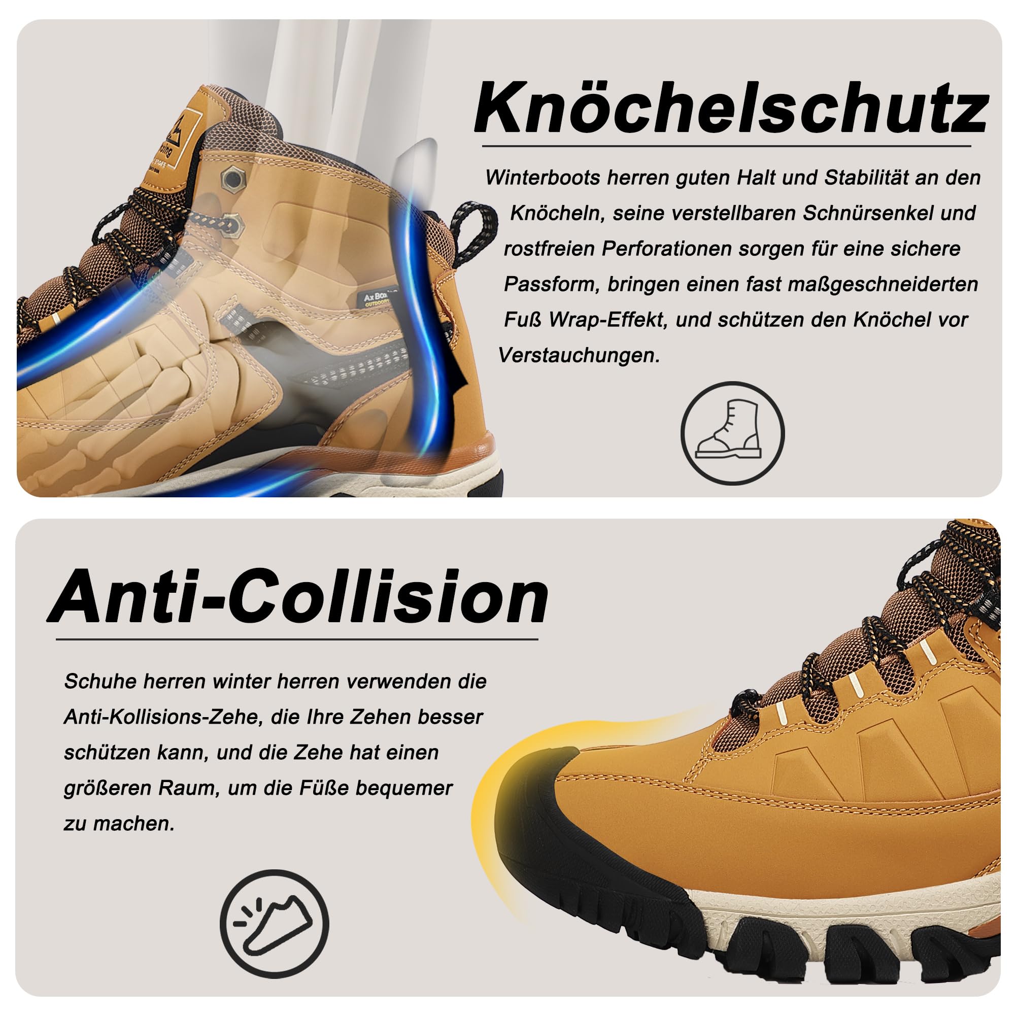 AX BOXING Scarpe Uomo Invernali Caldo Fodera Stivali Antiscivolo Scarponcini Uomo Invernali Scarpe Trekking Stivaletti Taglia 41-46 EU