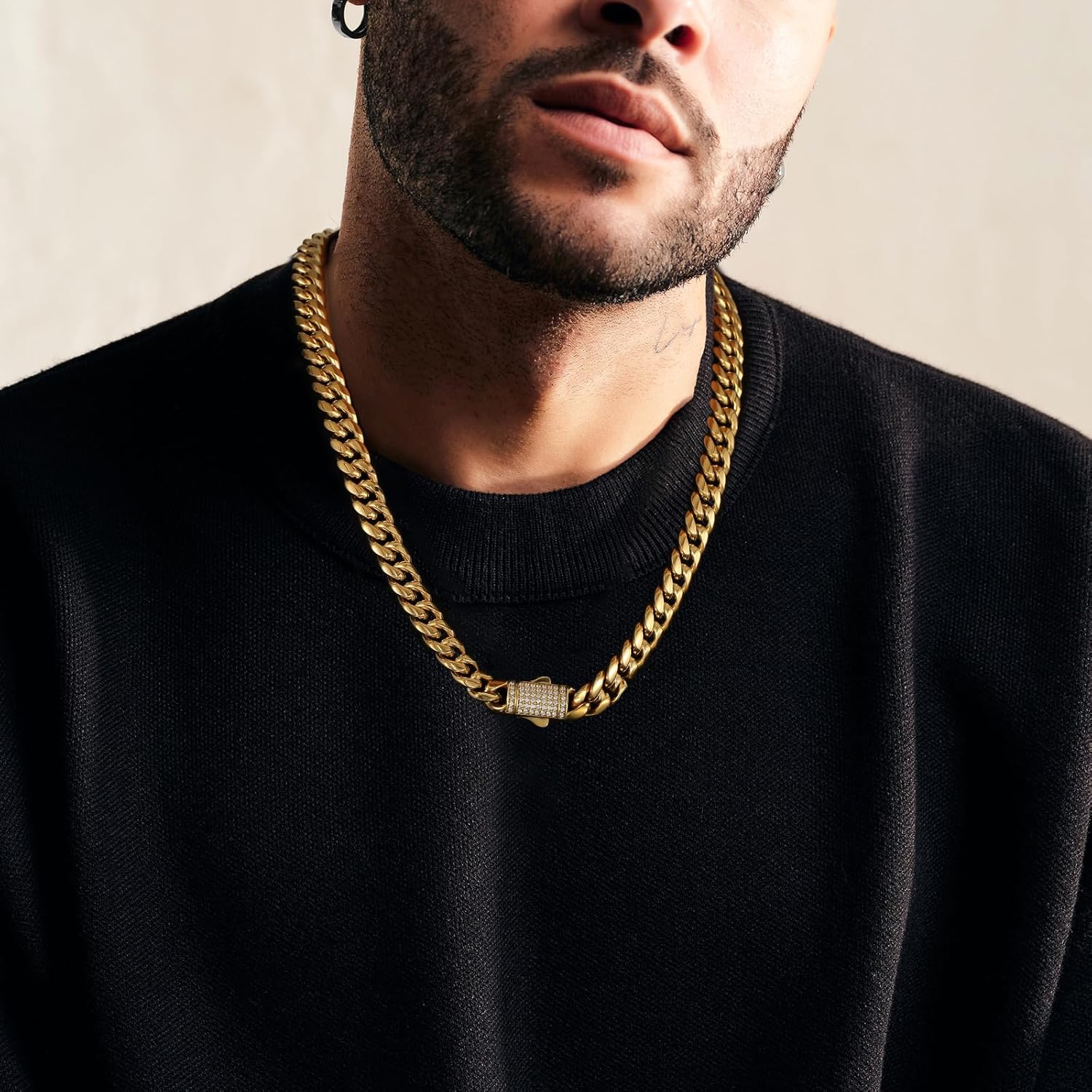 KRKC&CO 𝐅𝐚𝐭𝐡𝐞𝐫𝐬 𝐃𝐚𝐲 𝐆𝐢𝐟𝐭𝐬, 12mm Iced Out Cuban Link Chain for Men, 18k Gold Filled Miami Necklace, Anti-Allergies, Anti-tarnish, Hip Hop Jewelry - Image 2