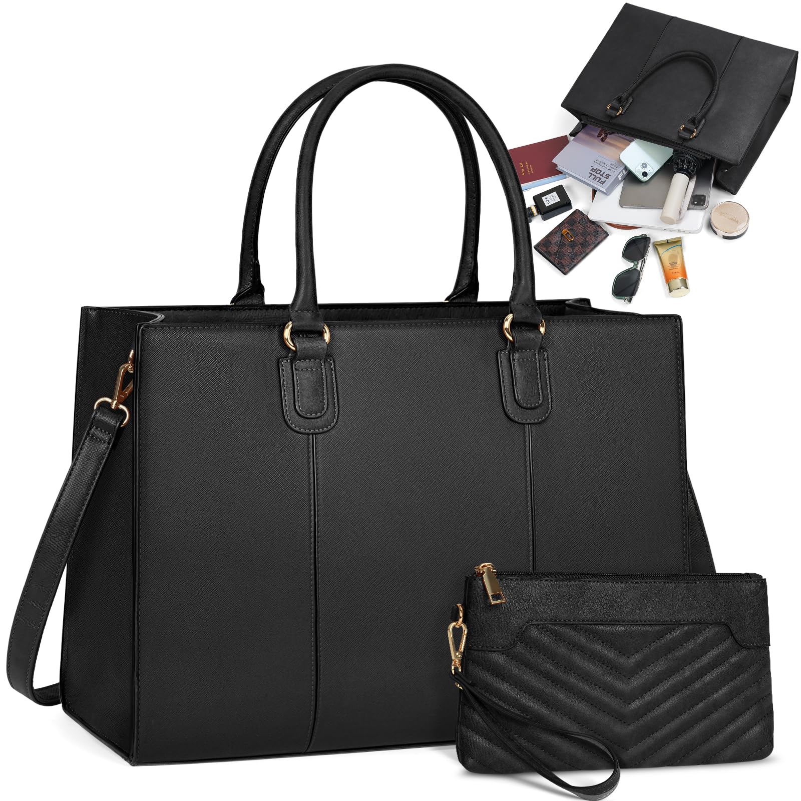 NEWHEY Handtasche Damen 15,6 Zoll Shopper Tote PU Leder Laptoptasche Aktentasche