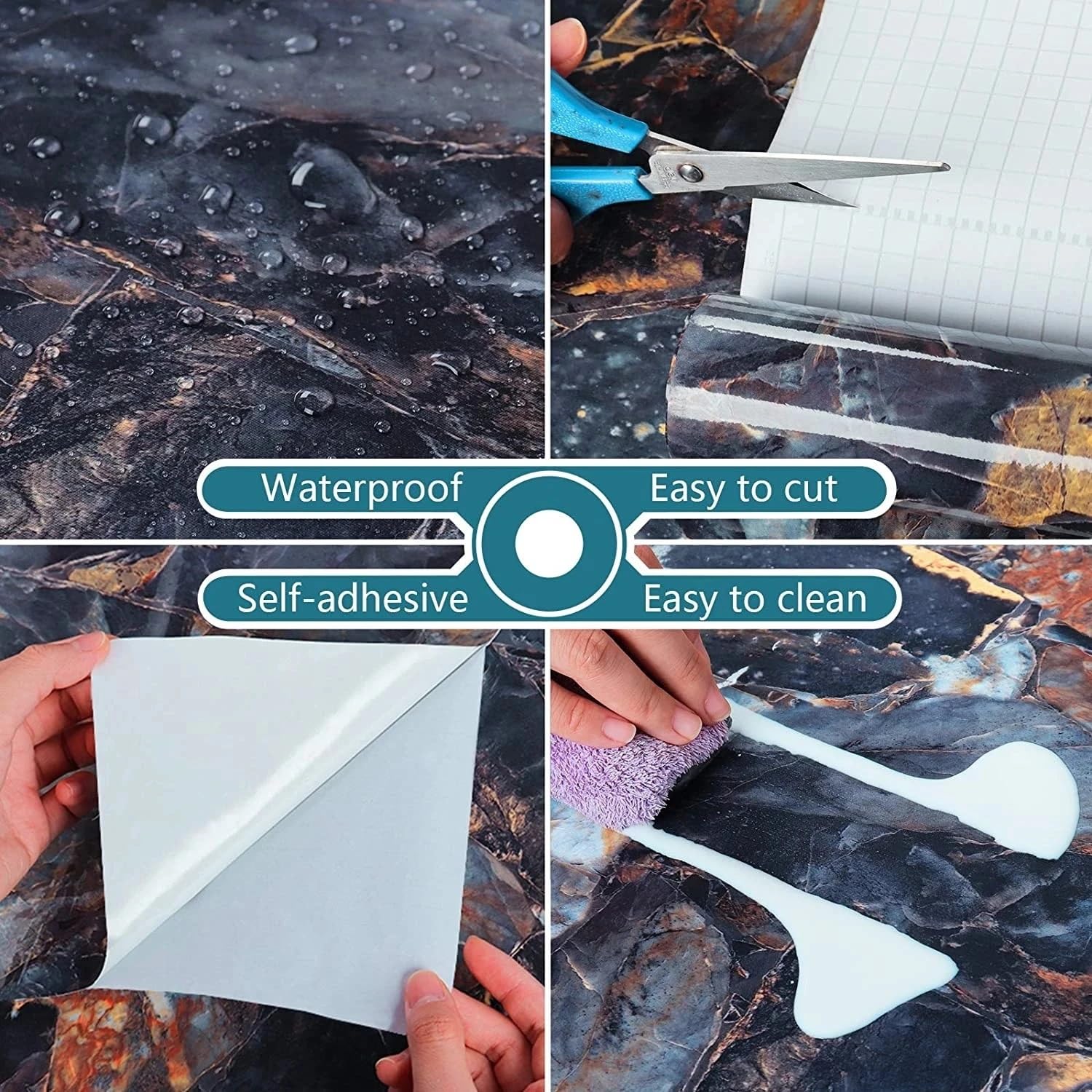 Vinilo Adhesivo Marmol,Vinilos para Muebles Marmol Papel tapiz autoadhesivo impermeable for decoración de encimera baño, pegatinas PVC a prueba aceite for cocina, renovación gabinete(6,50cmx10m)