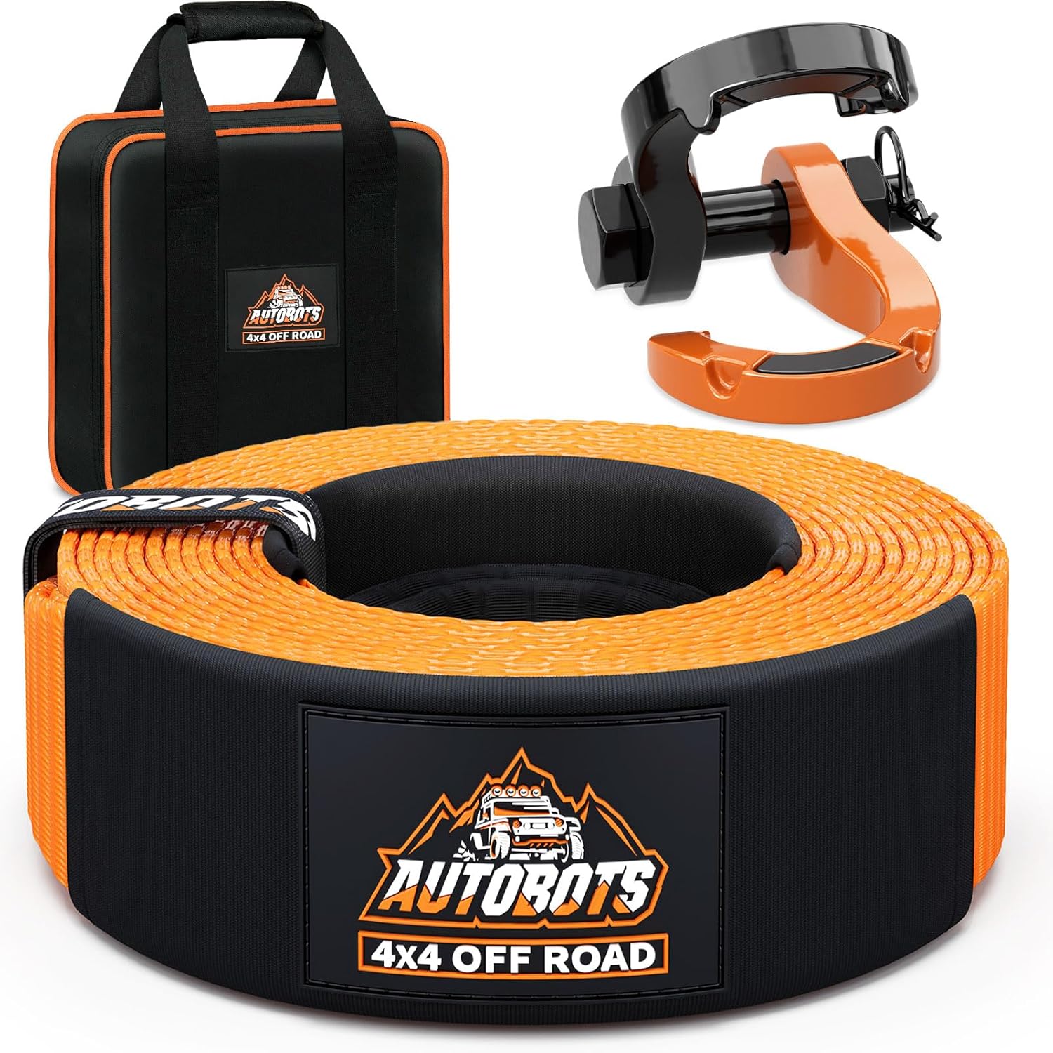 AUTOBOTS Tow Strap Heavy Duty 3" x 20 ft (35,000 lbs) with Shackle Hooks Winch Recovery Rope Towing Strap Offroad Recovery Kit for Jeep Truck Vehicle