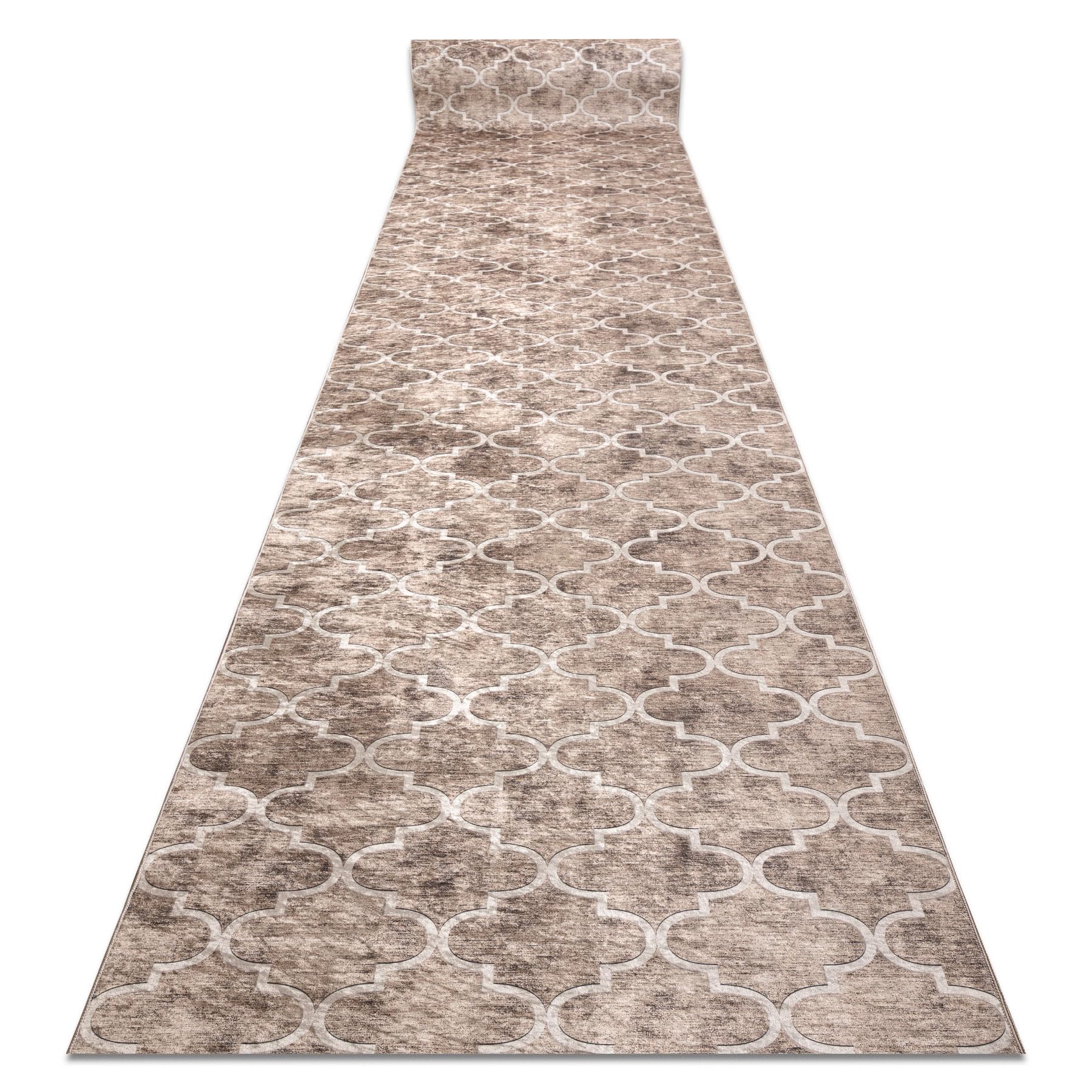 Bieżnik antypoślizgowy Lotus Clover 60920 koniczyna, melanżowy beżowy do prania 80 cm 80 x 900 cm beżowy