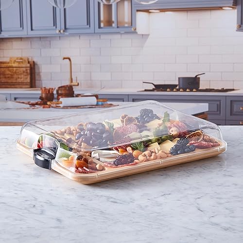 Miniatura 49 de Farberware Build-A-Board Tabla de cortar de bambú con compartimentos integrados y tapa de bloqueo transparente, asas negras, charcutería, bandeja