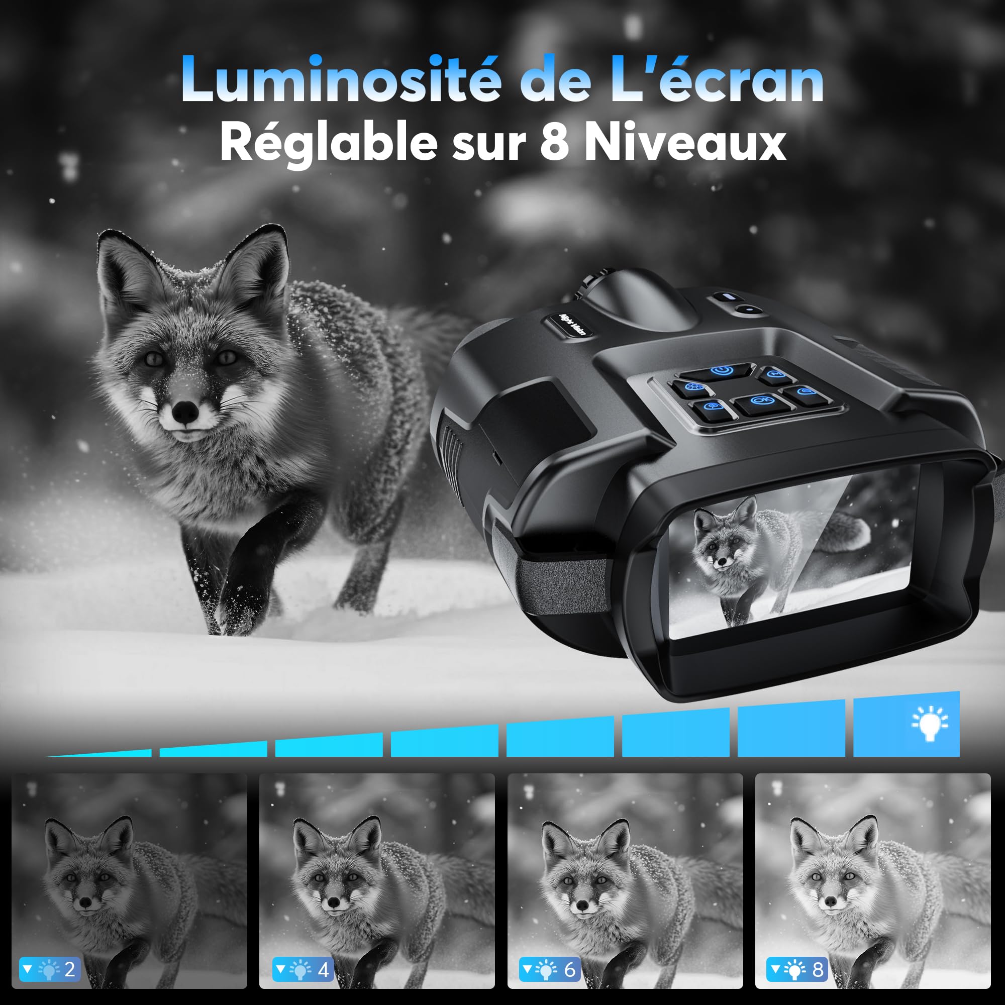 Haokoo Jumelles Vision Nocturne 4K avec Écran 3" HD, Portée 600m, Batterie 5000mAh, Zoom numérique 8X, étanche IP65, Lampe Tactique, Carte 64GB – Chasse, Observation, Camping