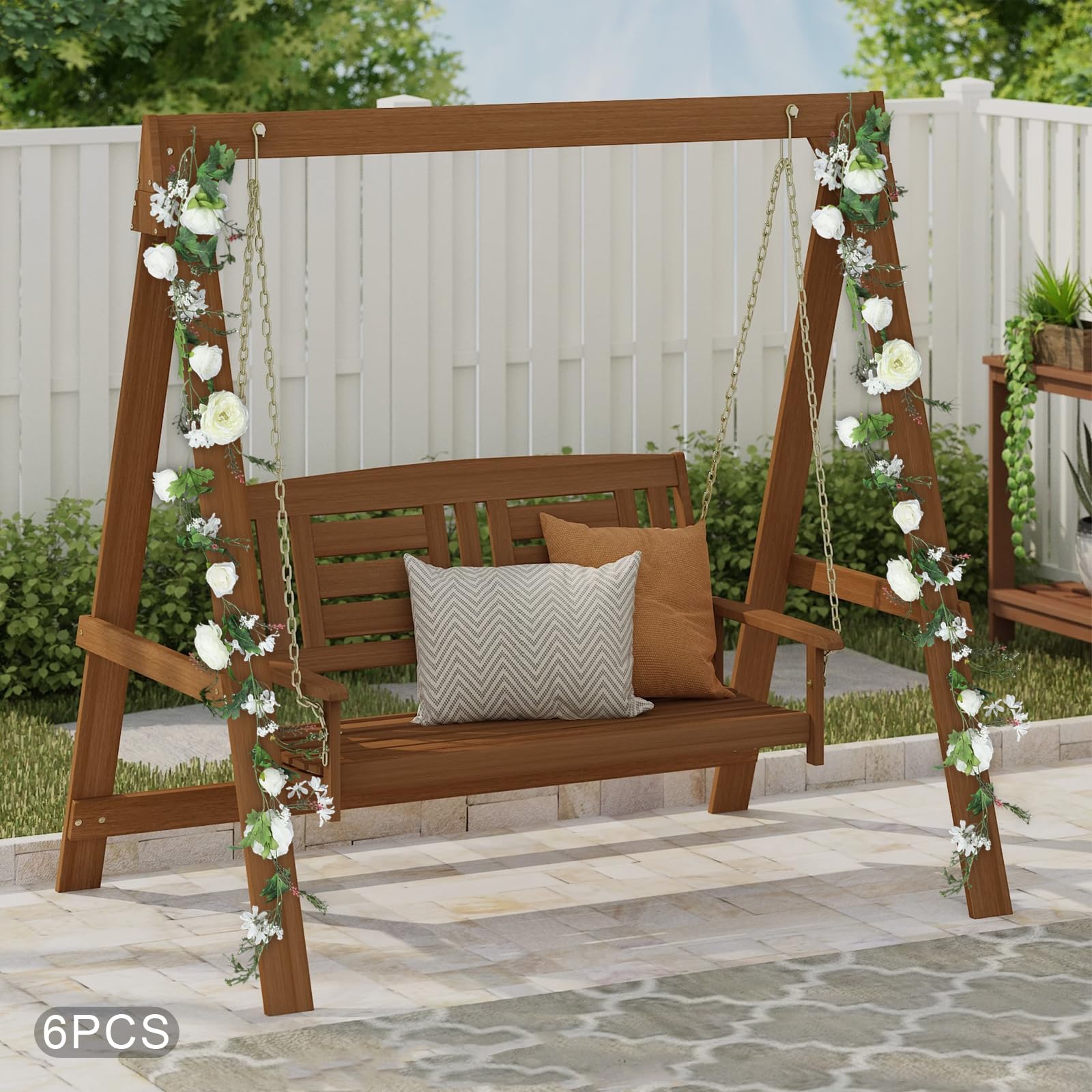 6 Stück Pfingstrosen Girlande, Künstliche Blumengirlande aus Seidenstuch, Deko Blumen Künstlich, Rosengirlande für Bogen, Zeremonien, Hochzeit, Heimdekoration, 180cm (Weiß)