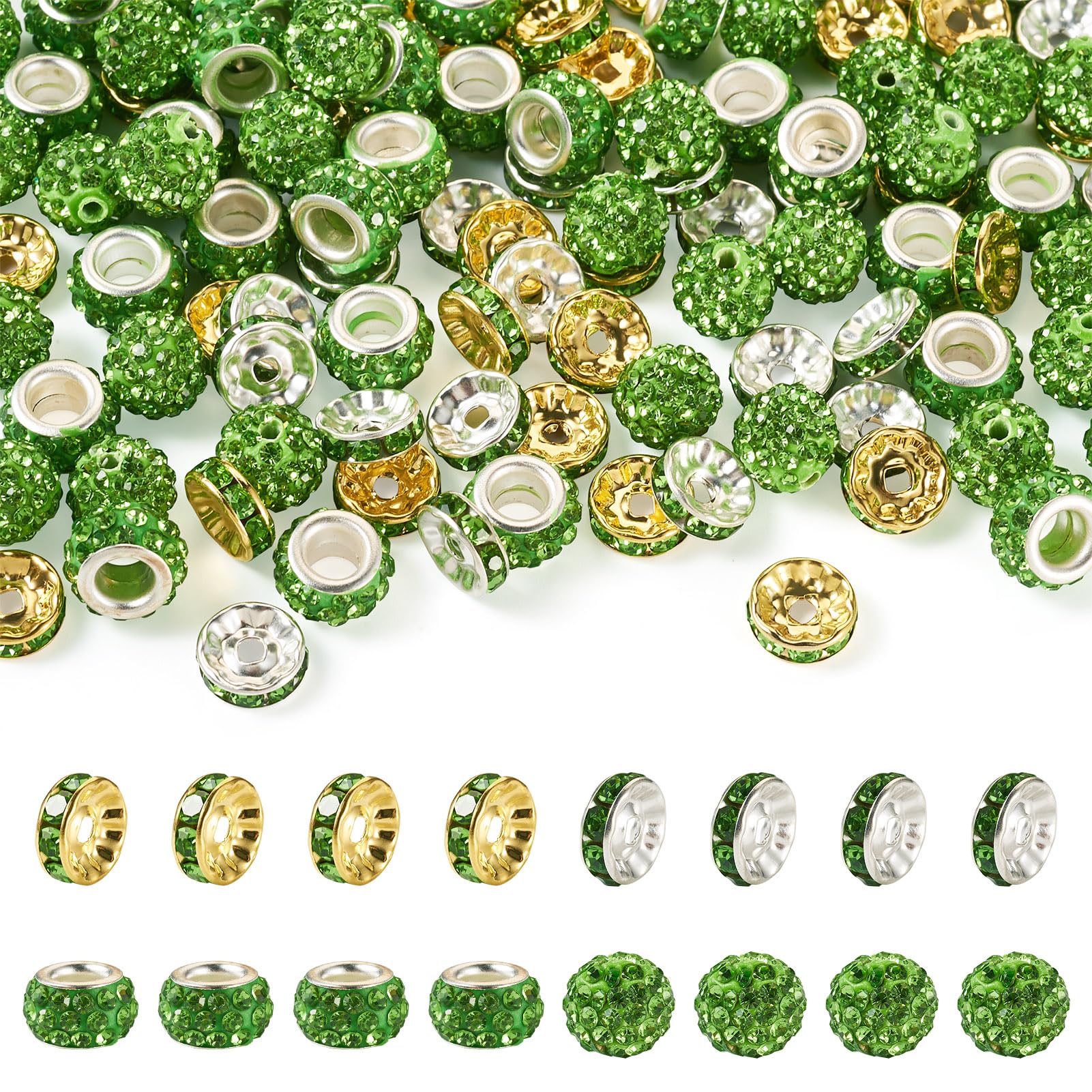 Spritewelry 120 Pcs Crystal Spacer Beads Pave Disco Ball Beads Round Rondelle Rhinestone Clay Beads for DIY Bracelet Necklace Jewelry Making