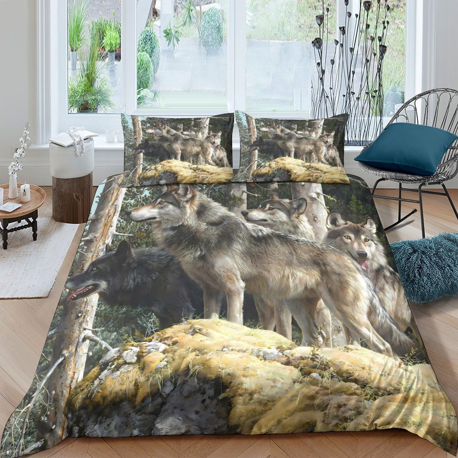 Ctjqhvkz Style-9 3D Printed Wolf Forest Fitted Sheet Microfiber Silky Brown Grey Animal Mattress Cover For Bedroom Guestroom Decor Single（135X200cm）