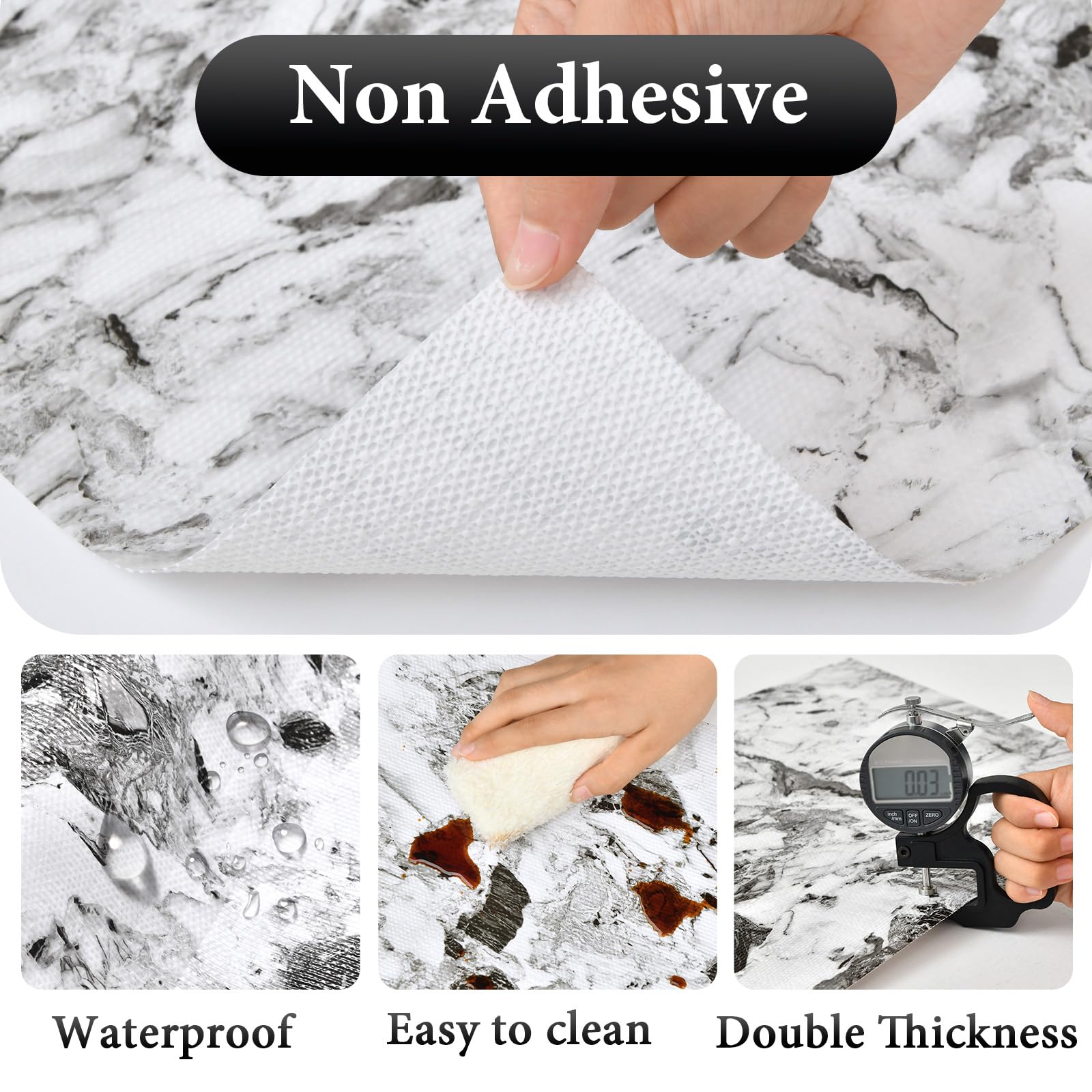 Revestimiento para cajones y estantes para armario de cocina: 17 pulgadas x 20 pies, antideslizante, impermeable, papel no adhesivo, forro de mármol gris y blanco, fácil de revestir para baño con