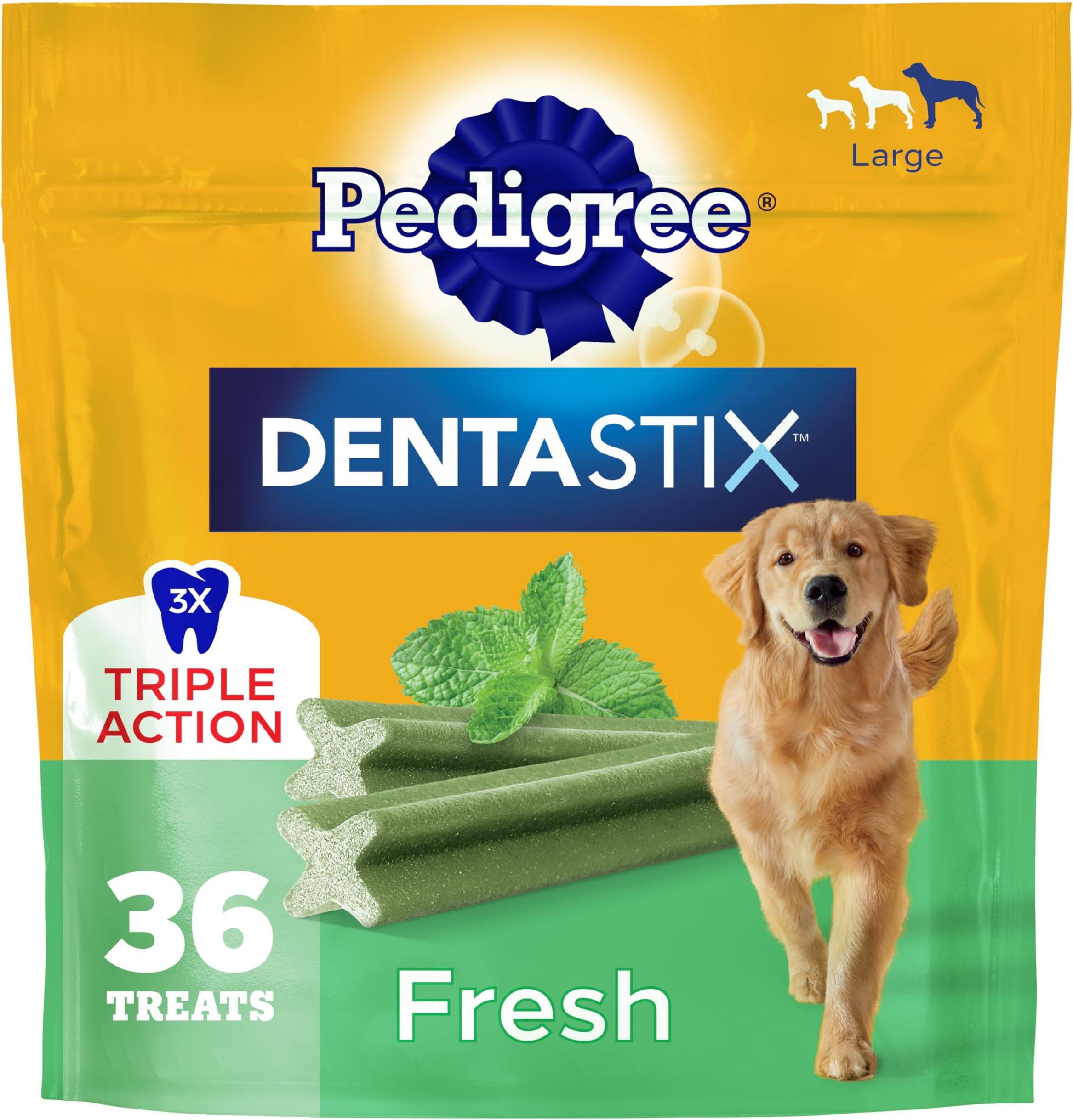 Dentastix Dog Dental Treats, Large Breed Dog Treats, Fresh Flavor, 1.87 lb. Bag (36 Treats Total)