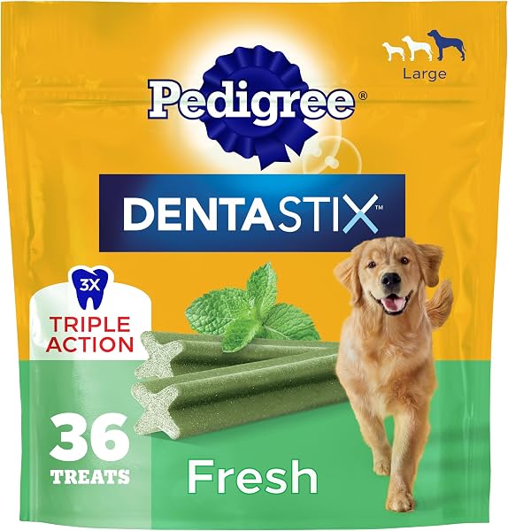 Pedigree Dentastix Large Breed Dog Treats, Fresh Flavor, 1.87 lb. Bag (36 Treats)