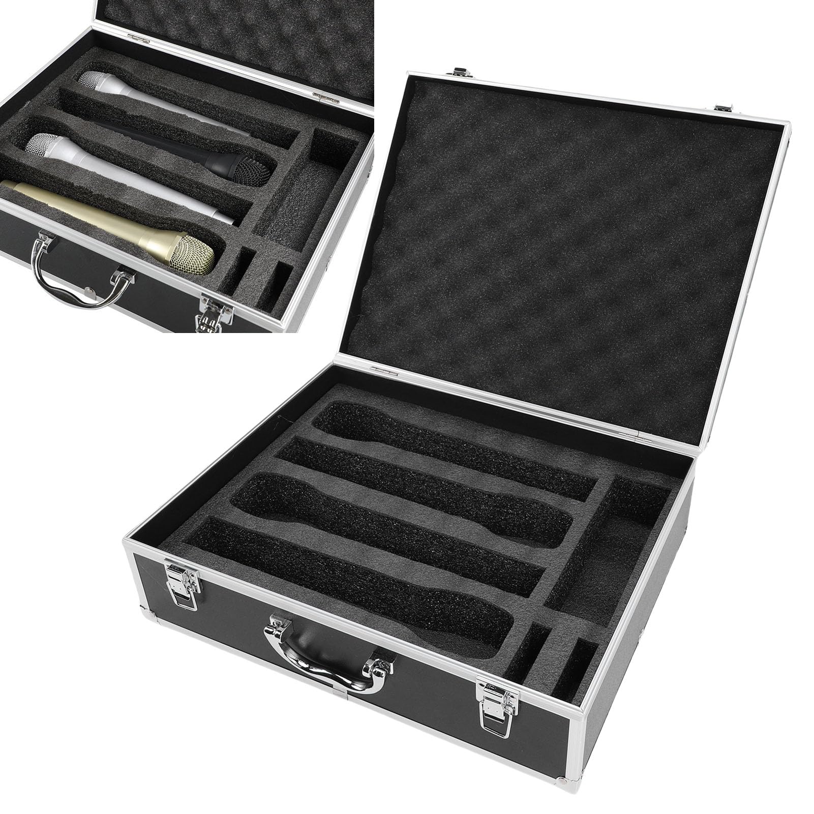 Custodia per microfono wireless, custodia rigida in alluminio per 4 microfoni, ricevitori, trasmettitori con rivestimento in schiuma