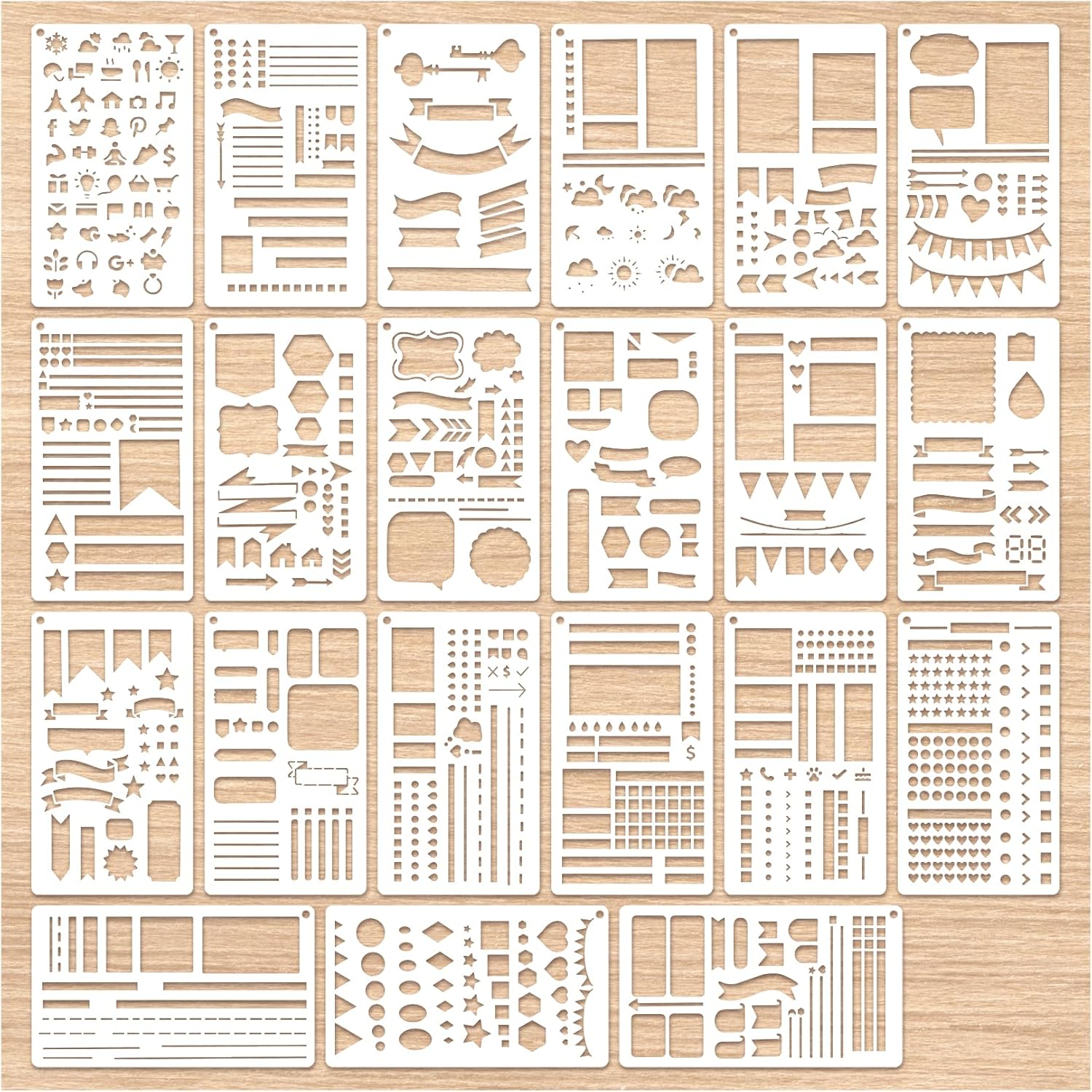21Pcs Journal Stencils for Planners 4 x 7 Inch Scrapbook Stencils Planner Template Stencil Set for Journaling Notebook Scrapbooking Journals Book DIY Drawing Greeting Cards Diary Letters(Planner21)