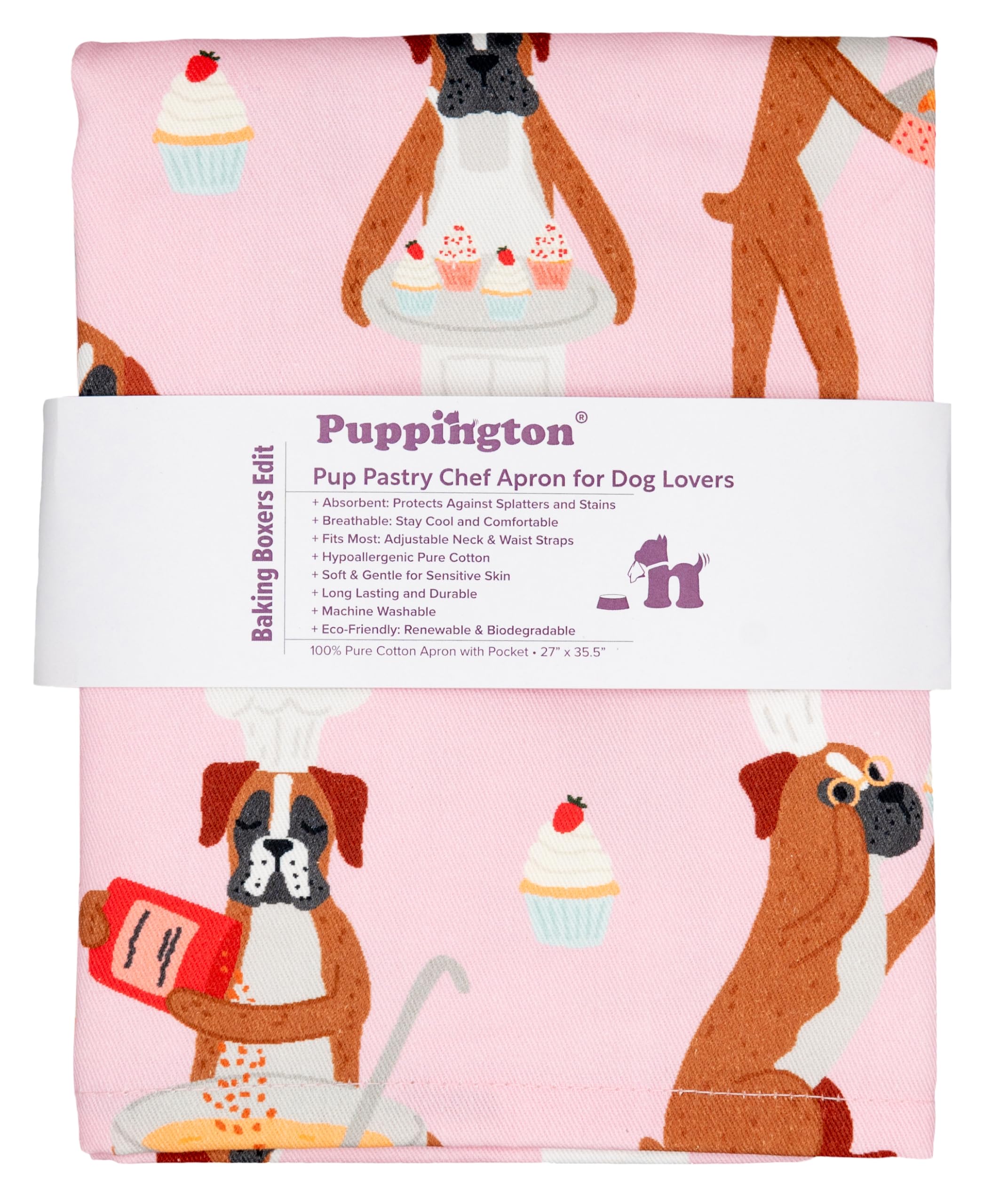 Puppington Delantal rosa para los amantes de los perros, edición de boxeadores para hornear, divertido y lindo delantal rosa para padres de perros boxeadores, regalos 100% de algodón para la cocina