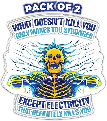 Calcomanías divertidas de advertencia de kilovatios Reddy con texto en inglés What Doesn't Kill You What Doesn't Kill You, paquete de 2 calcomanías