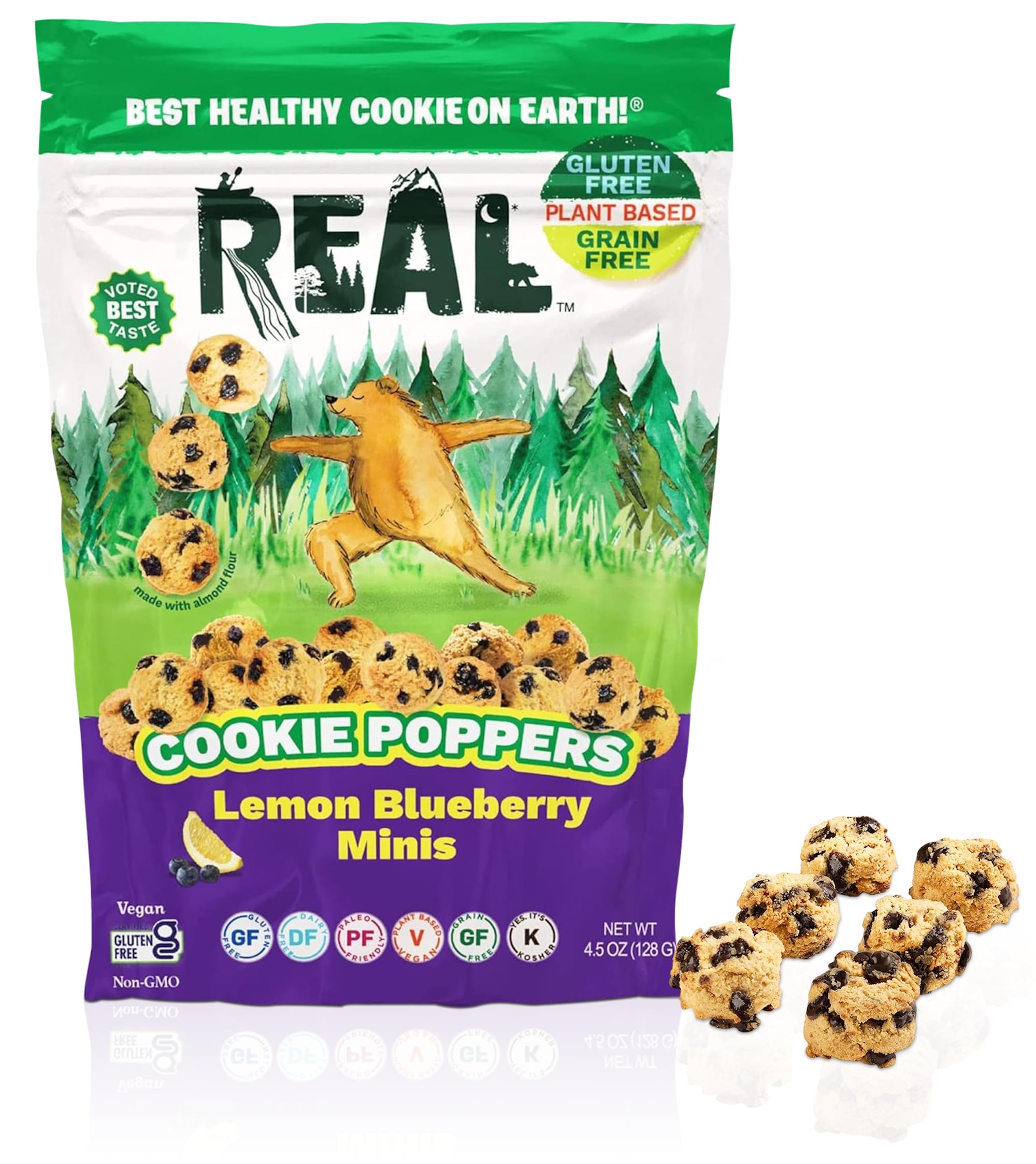 REAL Lemon Blueberry Mini Cookie Poppers – Bite-sized Gluten Free Semi Soft Baked Cookies – Dairy Free, Vegan, Kosher, Paleo – Delicious Mini Lemon Blueberry Cookies (4.5 oz)