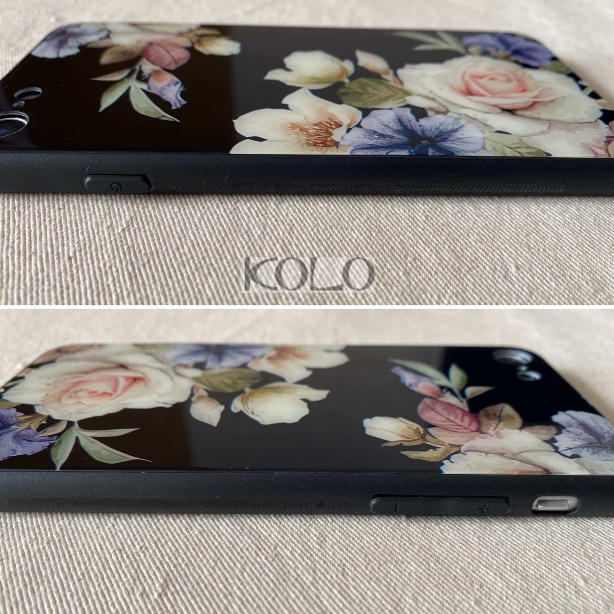 Amazon.co.jp: KOLO【黒花 映衬 花柄】iPhone対応 7 8 SE2 SE3