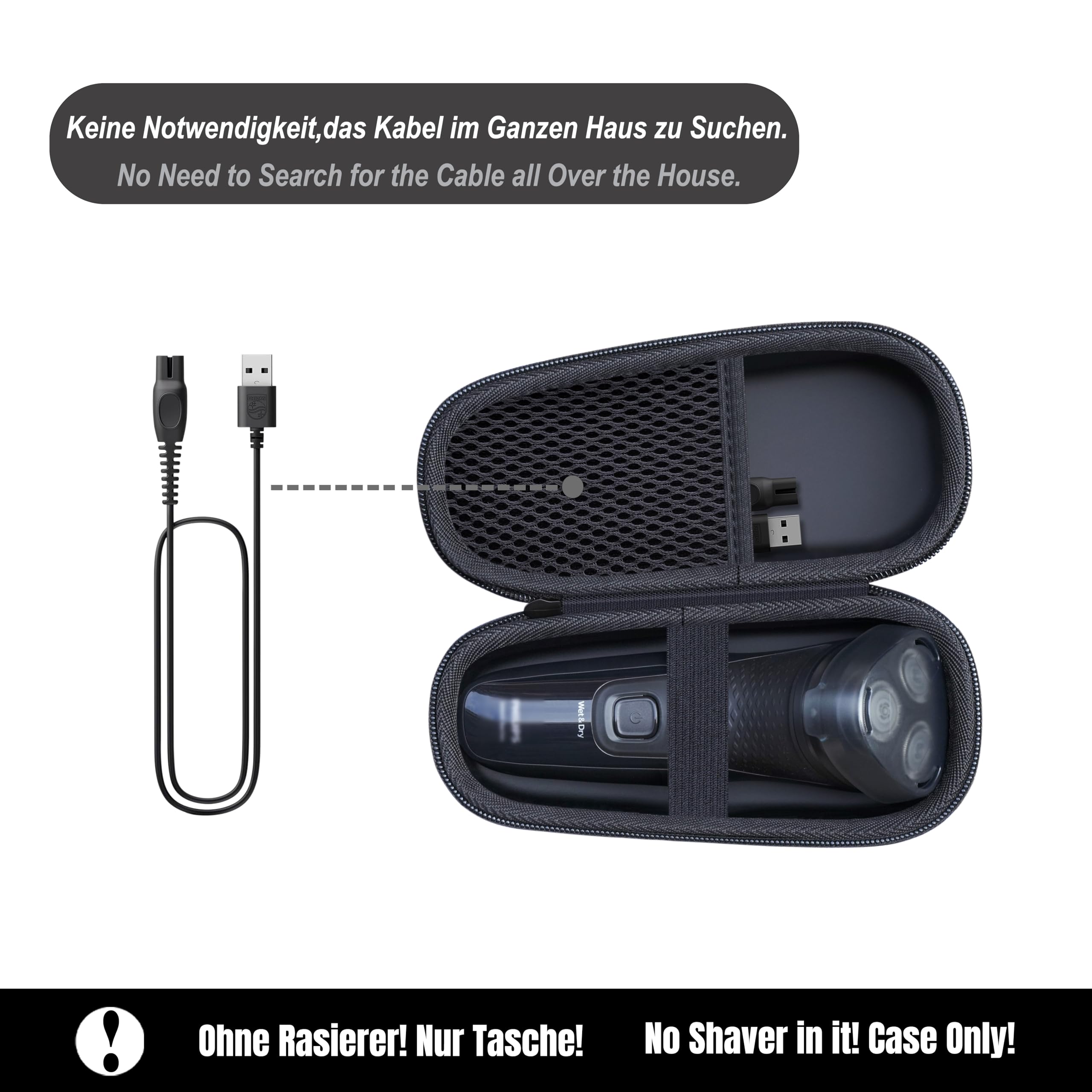 Woollo PU Case Compatible with Philips Shaver Series 3000 S3145/00 S3342 3000X X3001 X3053 Beard Trimmer Portable Hard Travel Case Waterproof Bag for Electric Wet and Dry Shaver 3000 - Image 4