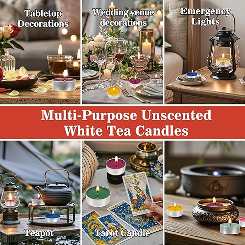 Miniatura 23 de Tealight Candles - Velas de té sin perfume, mini velas votivas con mecha de algodón para decorar el hogar, piscina, shabat, boda, emergencias, MIix