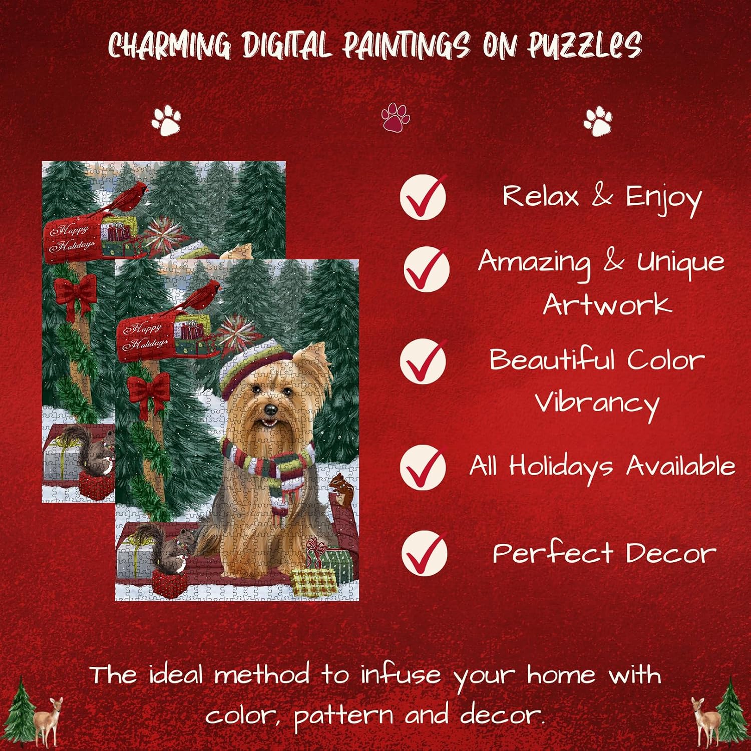 Merry Christmas Woodland Sled Yorkshire Terrier Dog Jigsaw Puzzle for Adults - Animal Printed Interlocking Puzzle Game Artwork - Gift for Dog Lover's - 1000 Pcs 29.5"x19.7", PZLE61208