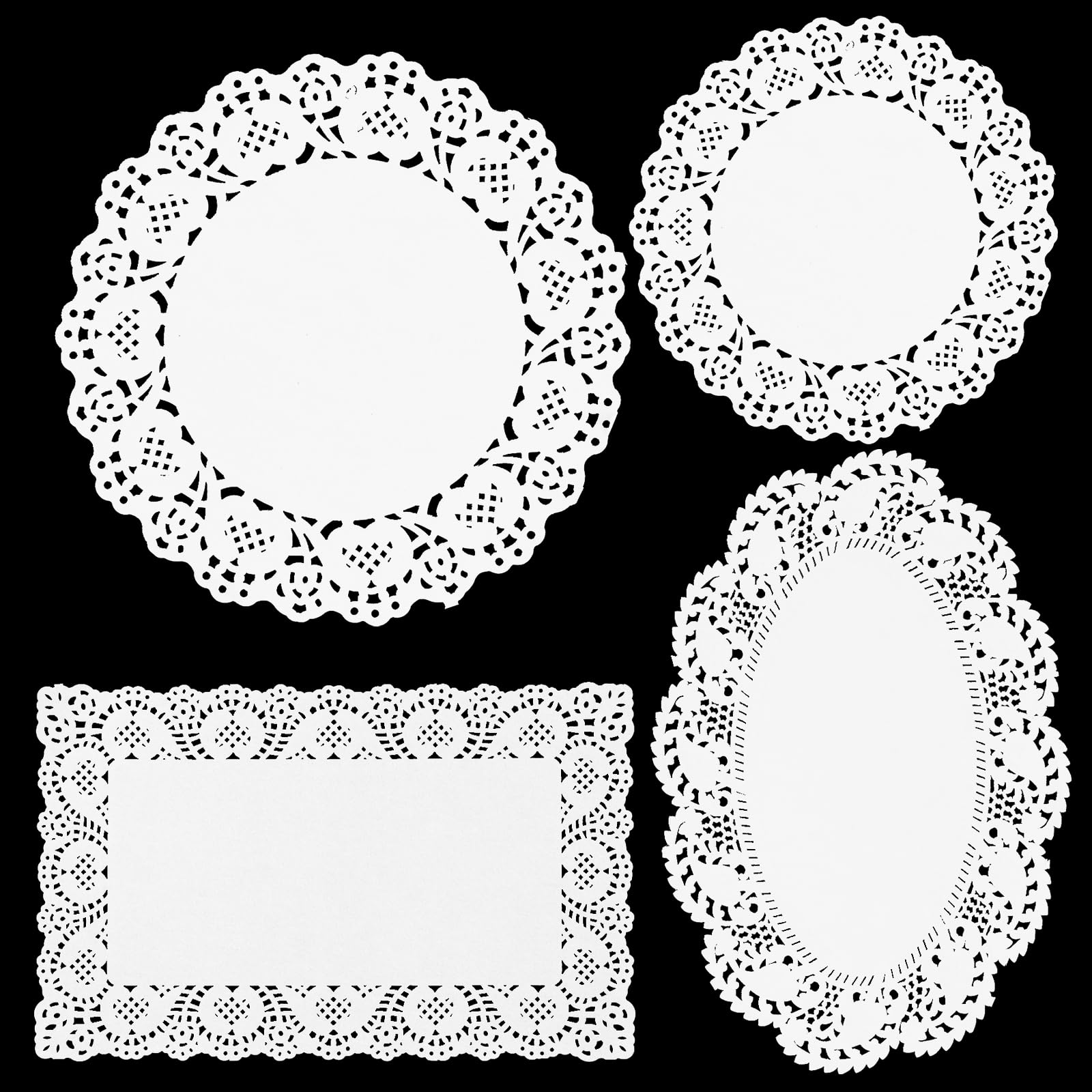 ASelected 560PCS Paper Doilies, Multi-size Doilies Lace Paper, White Doilies Disposable for Cakes Crafts Party Weddings Tableware Dec(Rectangular, Oval, Round)
