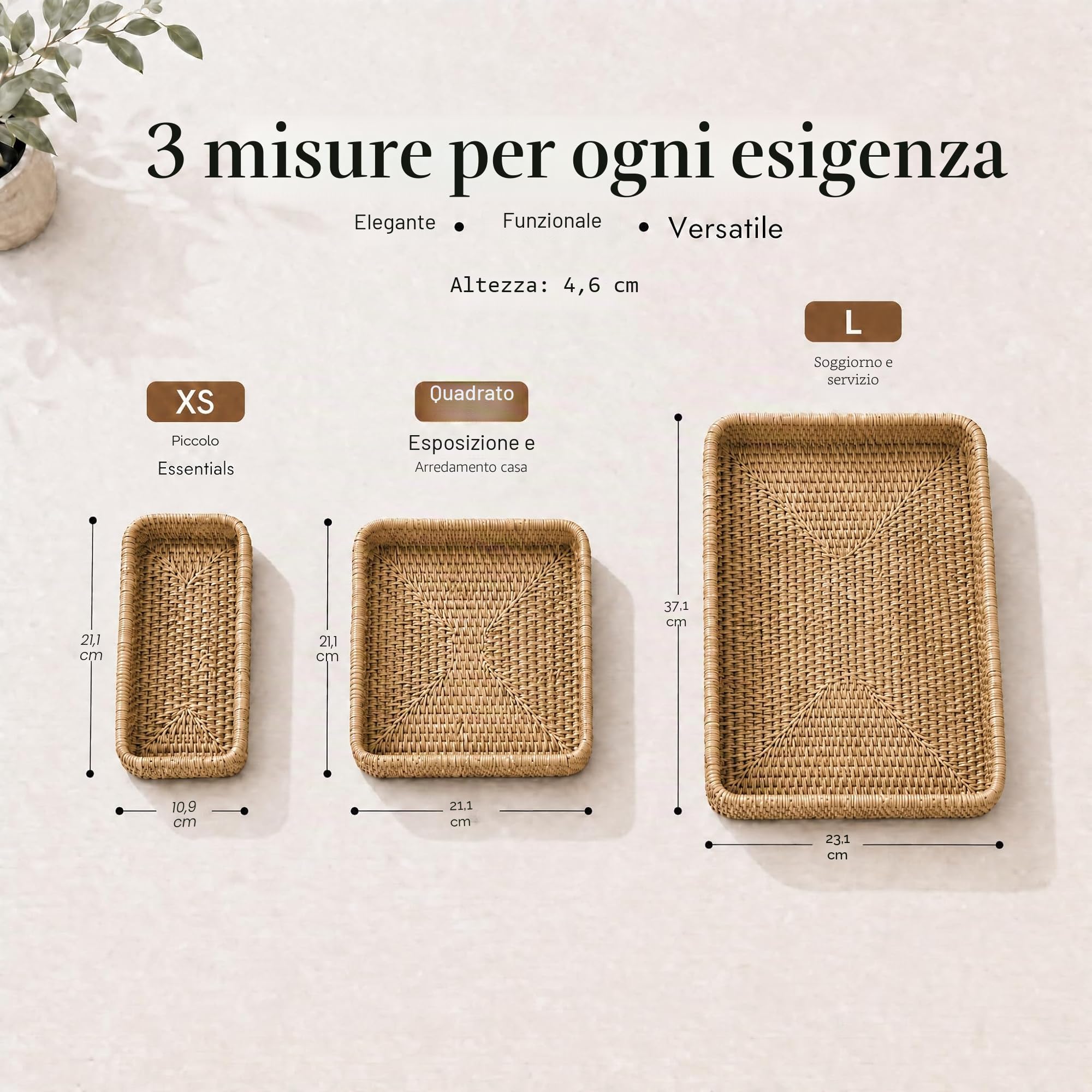 Vassoio da Portata in Rattan, Vassoio Rettangolare Intrecciato, Vassoio Cestino in Vimini Naturale per Organizzare il Bancone Della Cucina da Tavolo, Set di 3