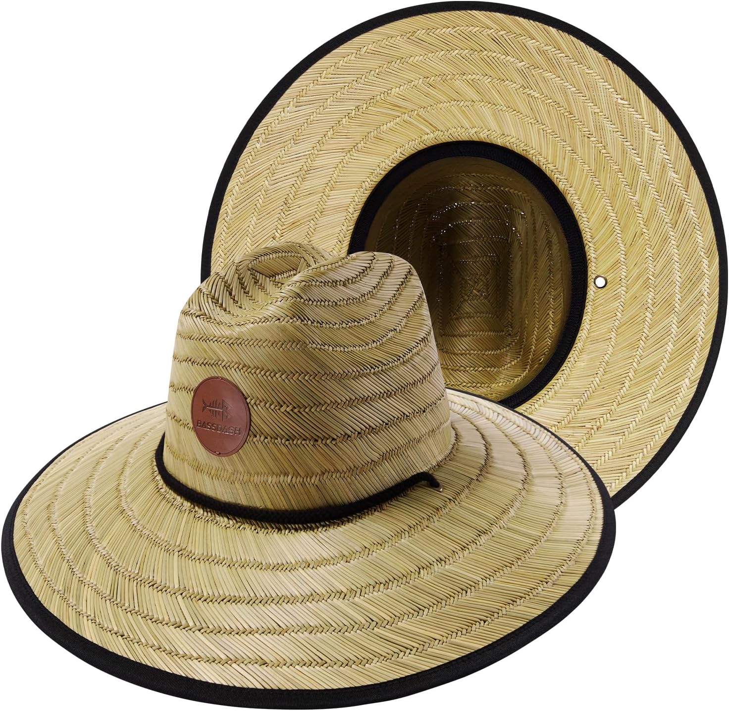 BASSDASH UPF 50+ Wide Brim Lifeguard Straw Hat for Beach Fishing Outdoor