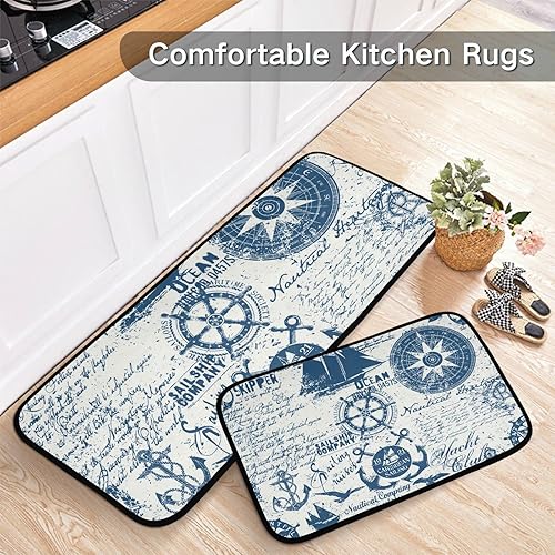 Miniatura 5 de Draft - Juego de 2 alfombrillas de cocina antifatiga náuticas, acolchadas, impermeables, antideslizantes, para el suelo