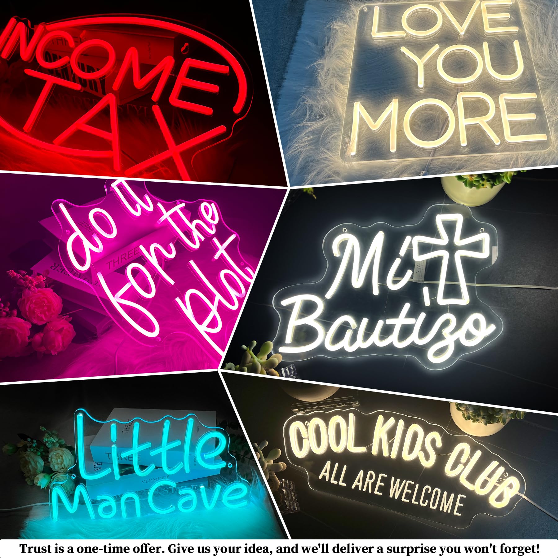 Enseigne Au Néon Personnalisée LED - Décor Murial Pour Chambre, Bar, Bureau - Cadeau Personnalisé Pour Mariage, Anniversaire, Fête - 6
