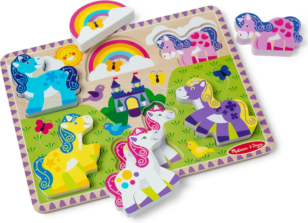 Rompecabezas grueso de unicornio y arcoíris de madera de 6 piezas para niños pequeños y niñas mayores de 2años