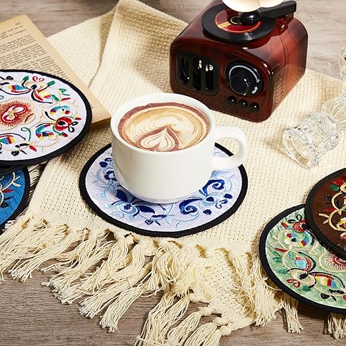 Miniatura 5 de Boao 48 posavasos de tela absorbentes para bebidas, 5.12 pulgadas, posavasos de tela bohemios indios, artículos de regalo multicolor, posavasos de