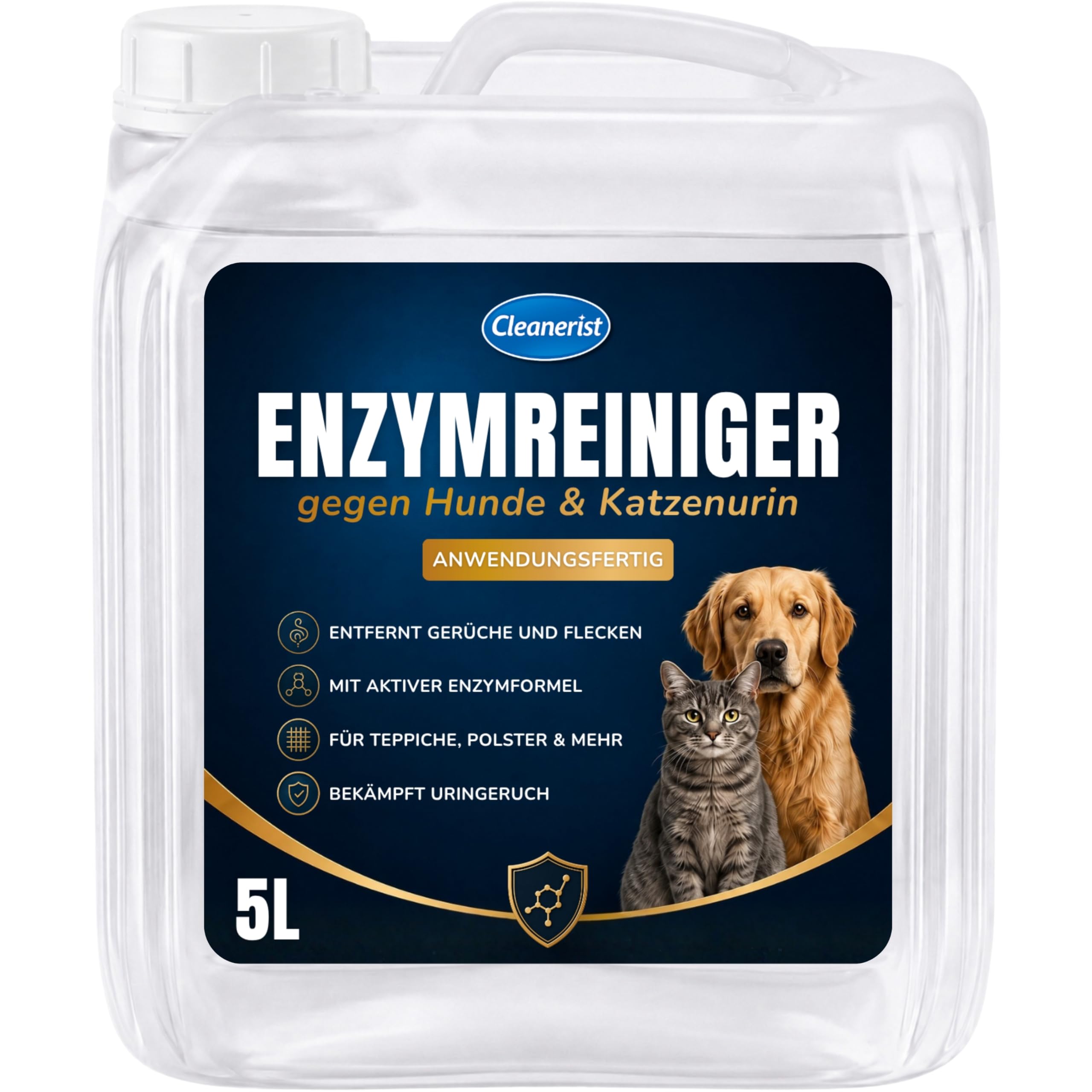 5L Enzymreiniger - Mikrobiologischer Geruchsentferner & Fleckenentferner, Katzenurin & Hundeurin Entferner, Geruchsneutralisierer für Polster & Teppich, Anwendungsfertig im Kanister