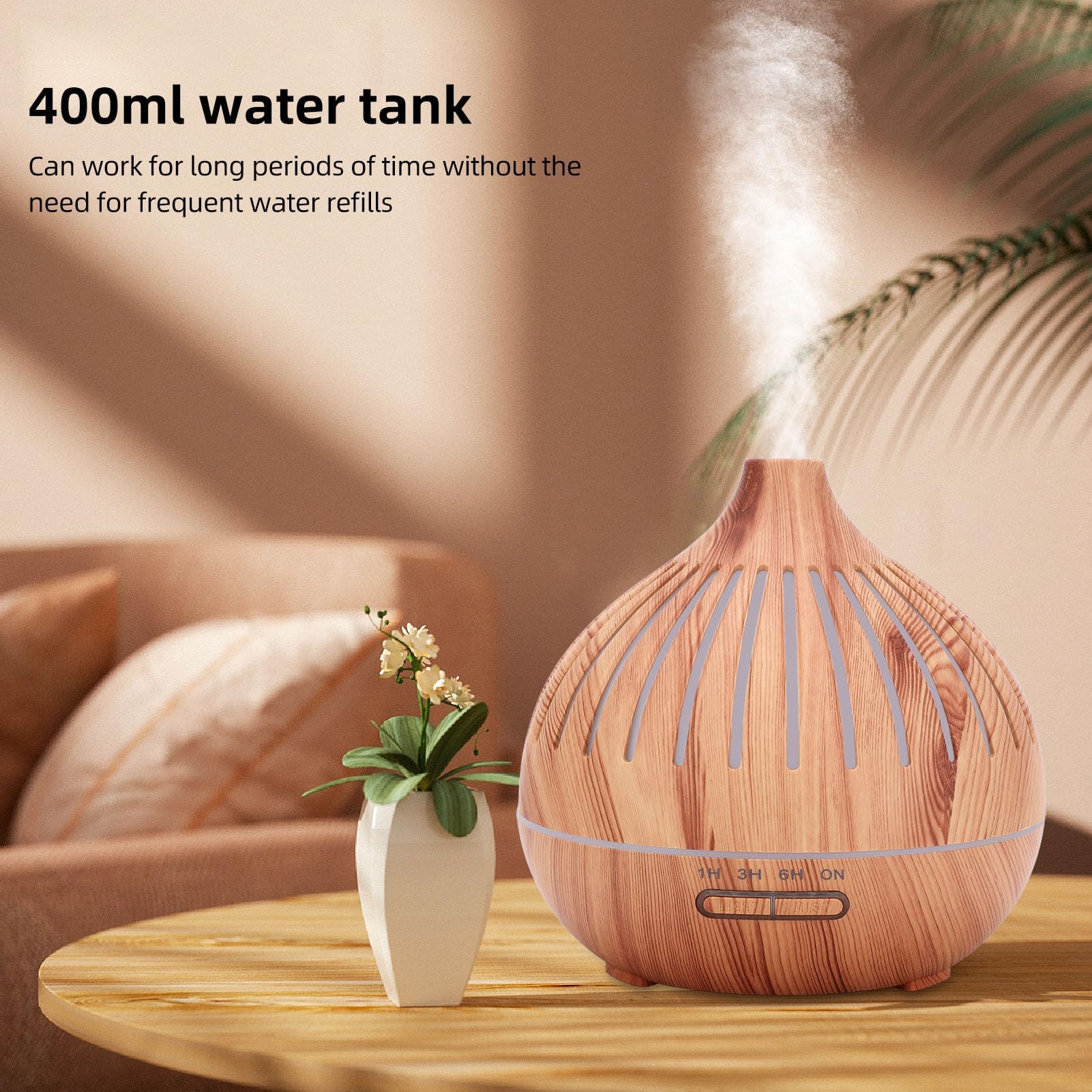 Difusor de aceites esenciales de 400 ml, apagado automático silencioso