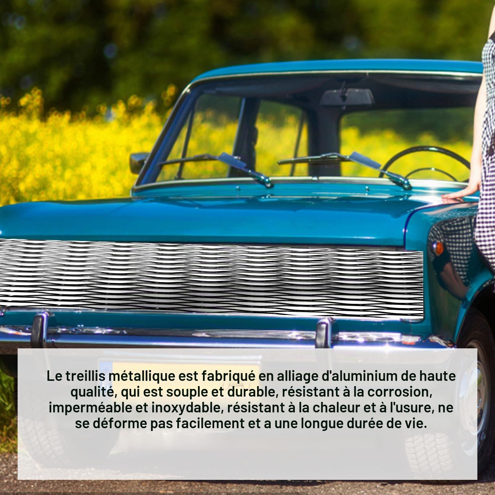 CKN-HT55 Grille métallique universelle en aluminium nid d'abeille, pour voiture, en alliage d'aluminium, avec ciseaux et gants, 100 x 33 cm, noire