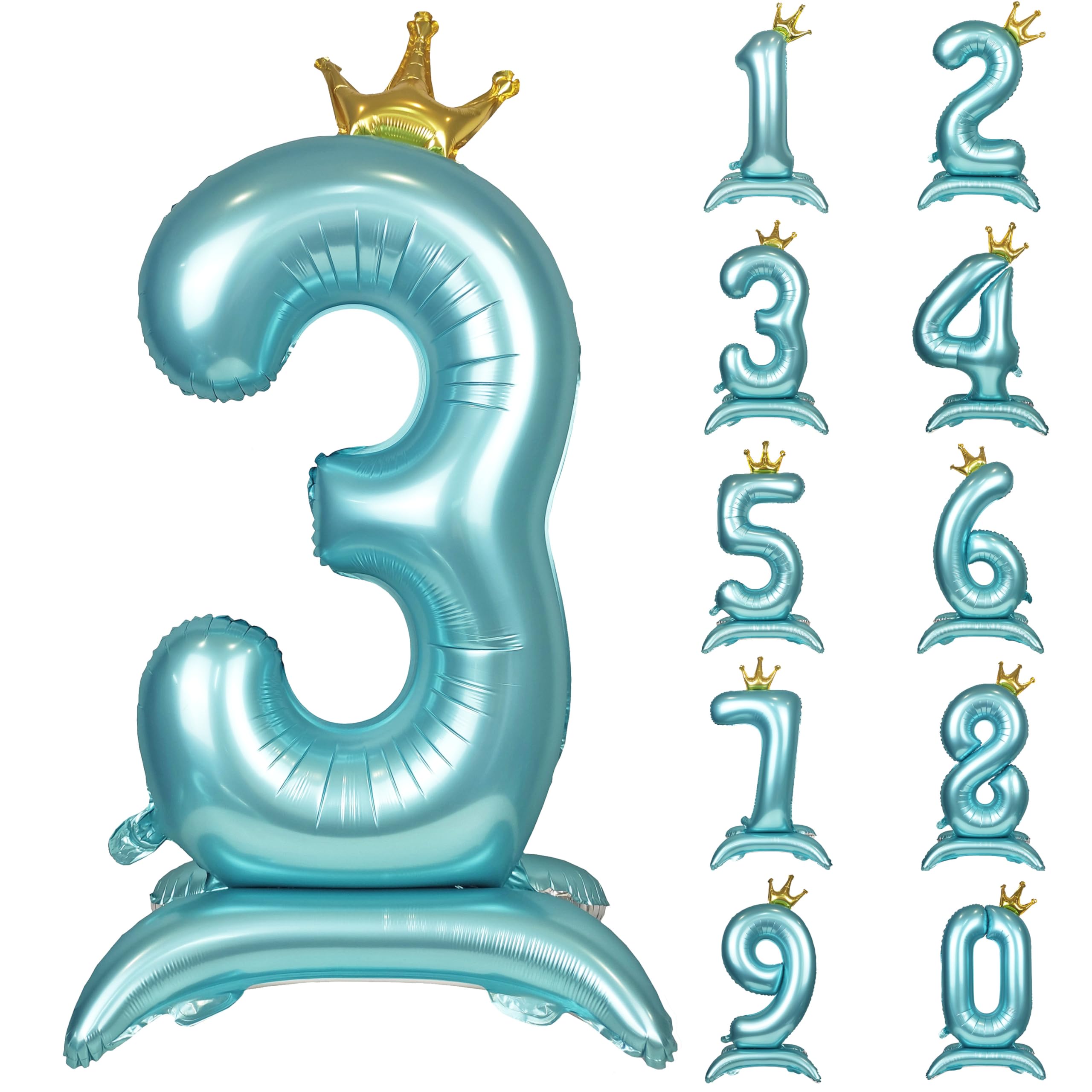 40 Inch Blue Crown Number Balloon Blue Foil Large Number 3 Balloons for 3nd Boy Birthday Wedding Anniversary Party baby shower Number Balloon