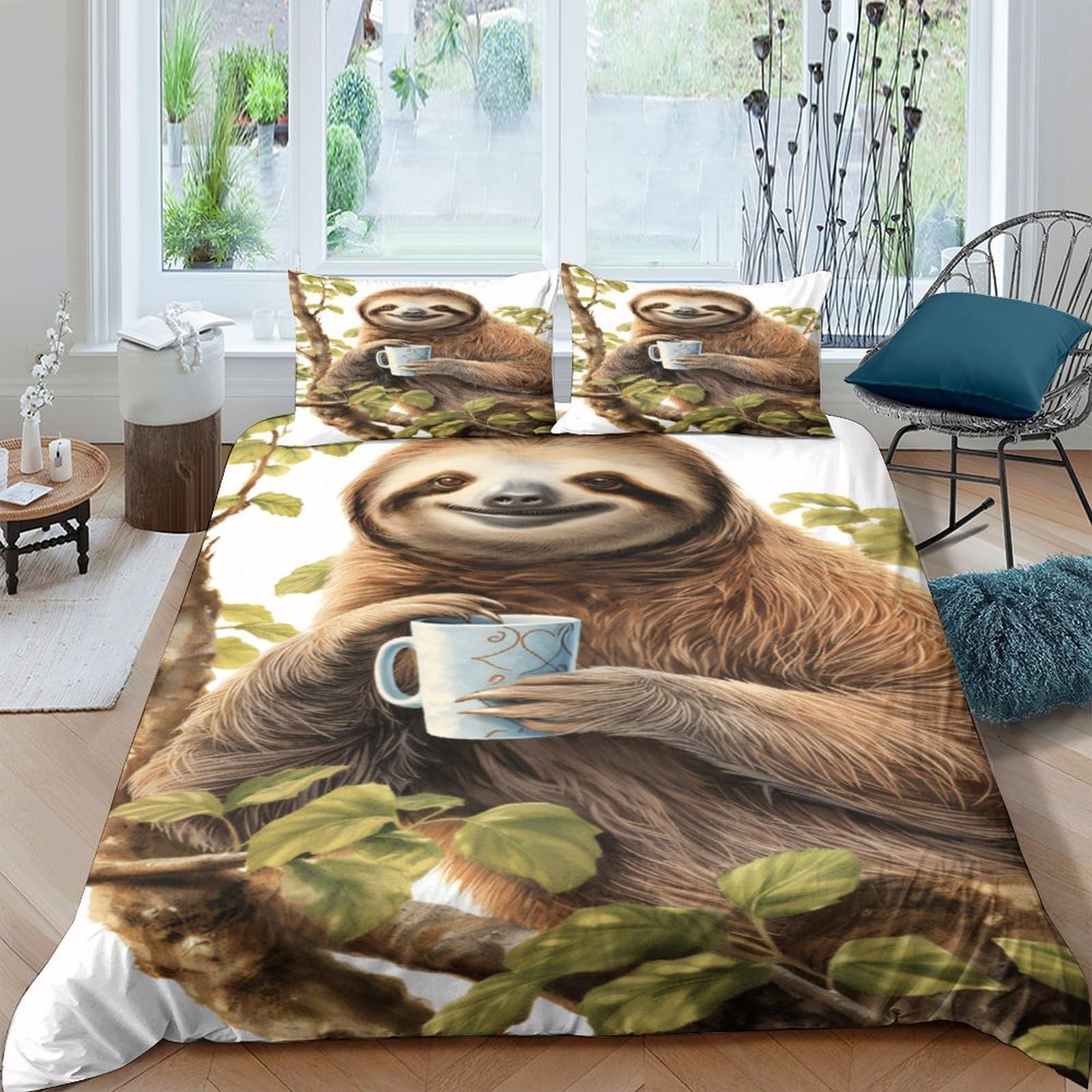 Ctjqhvkz Style-3 3D Printed Sloth Coffee Fitted Sheet Microfiber Soft Breathable Forest Animal Bed Cover For Bedroom Dorm Mattress Protection Decor Single（135X200cm）