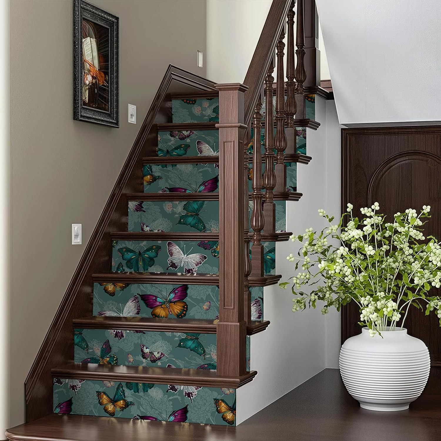 Colorful Butterfly Print Wallpaper Peel and Stick Removable 17.7" x 236.22" Dancing Multicolor Butterfly Wall Paper Self Adhesive for Classroom Bedroom Laundry Room Bathroom