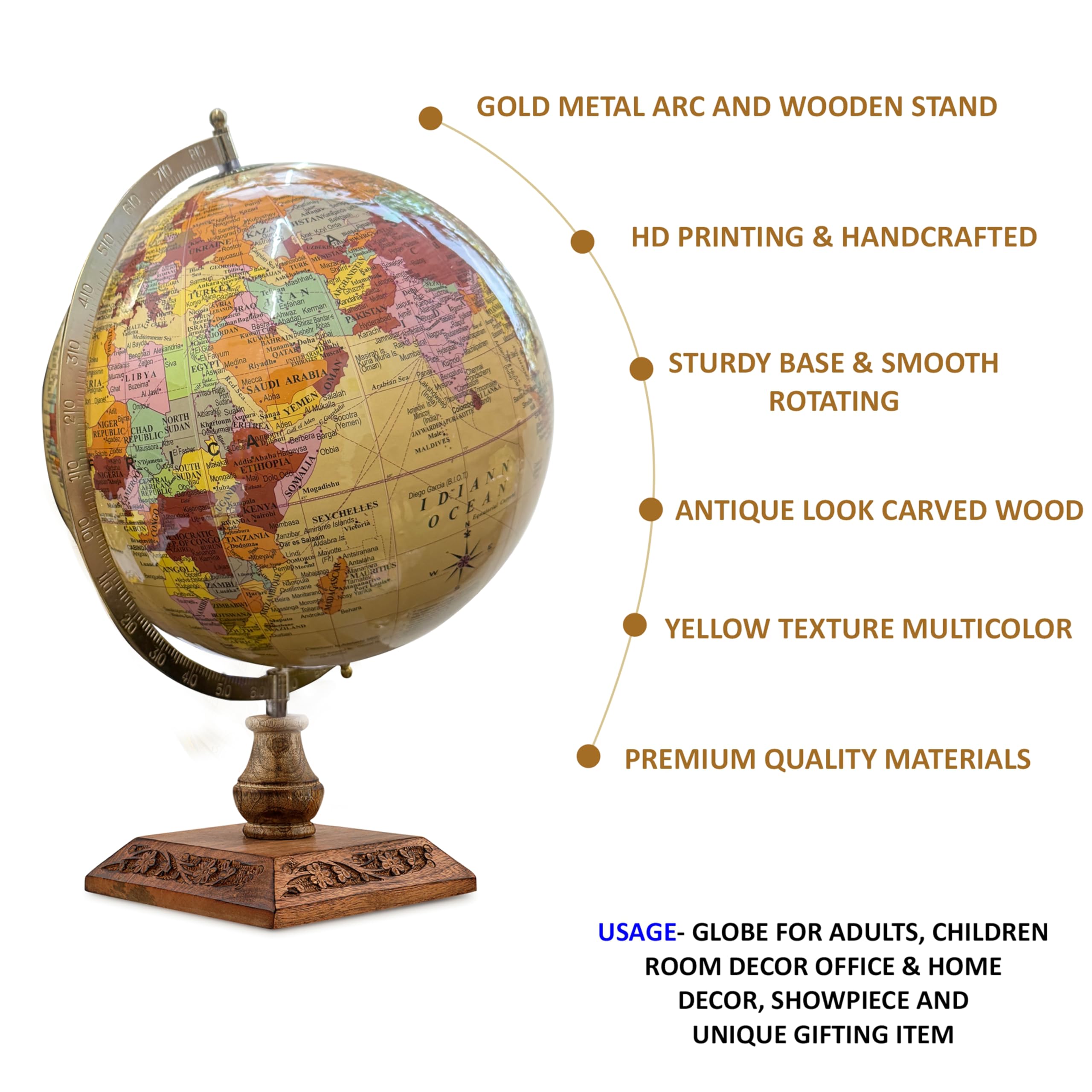 GLOBE DADDY Rotating World Globe 12 Inch with Metal Arc and Wooden Stand for Home Décor, Office Decor and Decorations items, Birthday, Party Gifts and Anniversary.(off white) 1