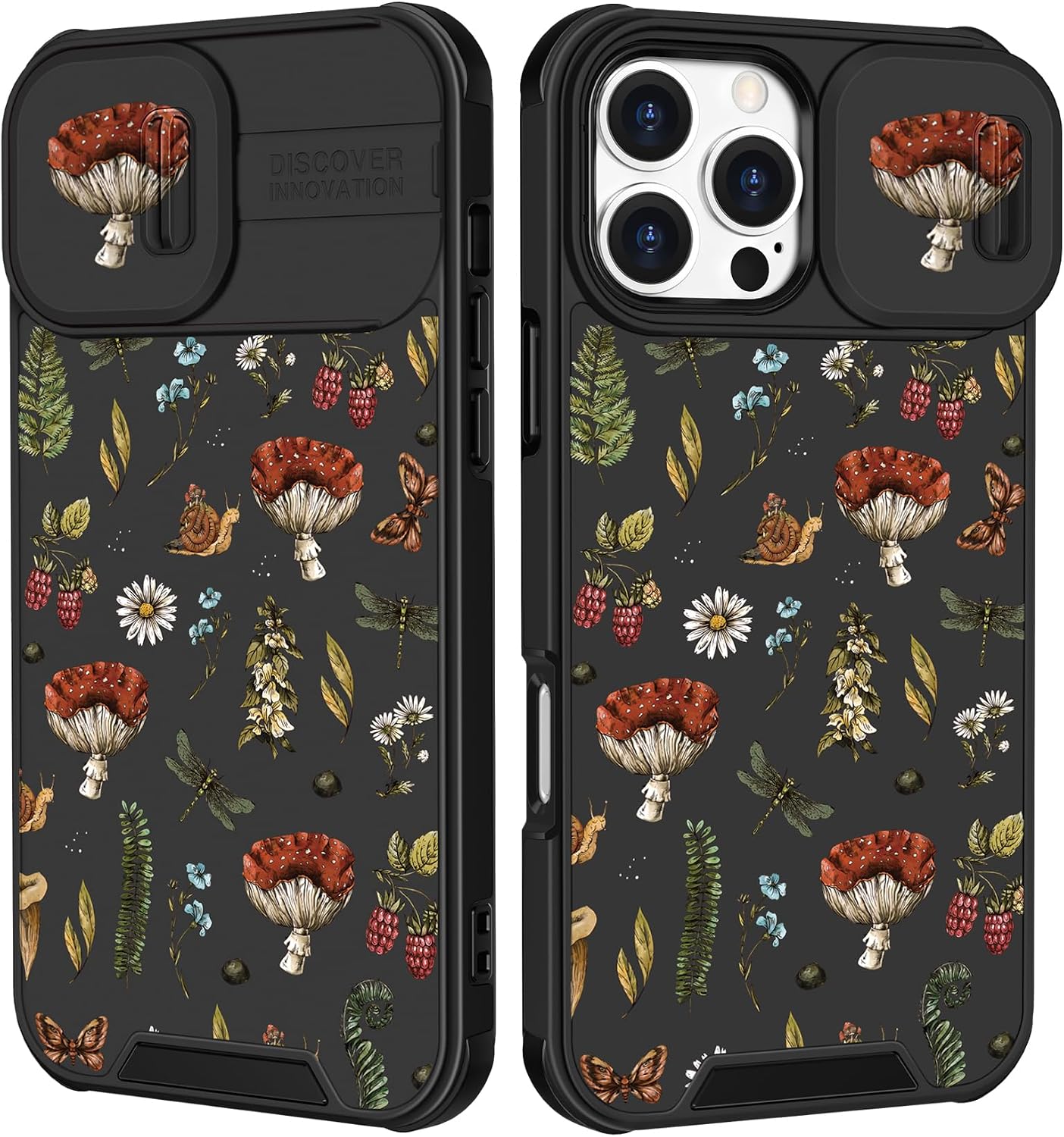 for iPhone 16 Pro Max Case - Women Cute Phone Cover Girly Pretty Unique Aesthetic Design Slide Camera Cover Protective Case for Apple for iPhone 16 Pro Max,Mushroom Floral