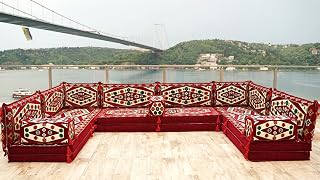 8'' Thickness Turkish Seating Pillows, Moroccan Sofa, Arabic Floor Seating Set, Majlis Sofa, Sofa Slipcovers Set (U Sofa Only)