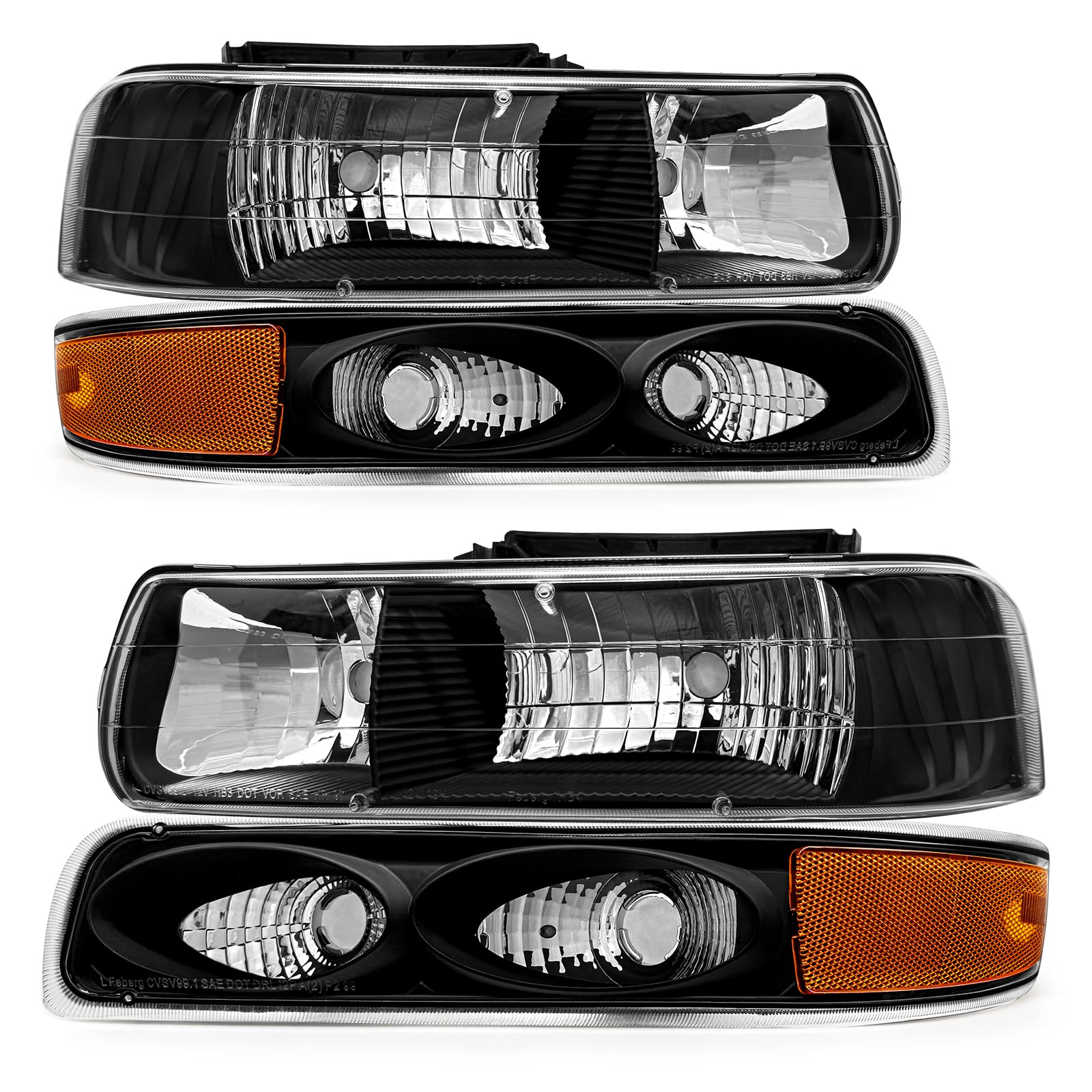 Photo 1 of Headlights Assembly for 1999-2002 Chevy Silverado 1500 2500/2001 2002 Chevrolet Silverado 1500HD 2500HD 3500/2000-2006 Tahoe Suburban 1500 2500 Headlamps Set Black Housing Clear+Black+AMBER